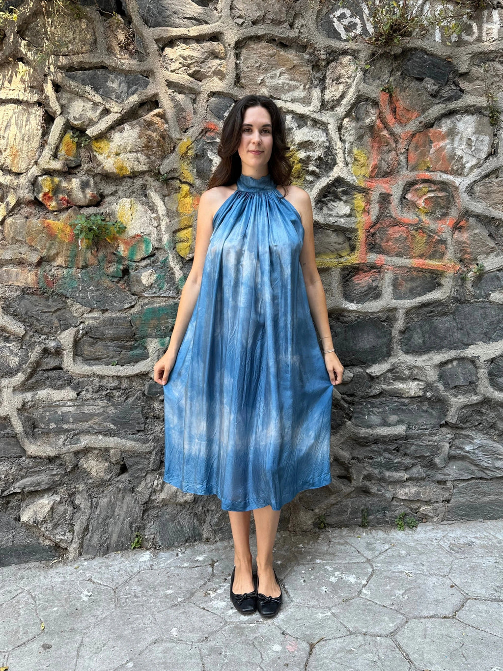 Blue Silk Flintstone Dress in vegan Silk by White Canvas - Image 1