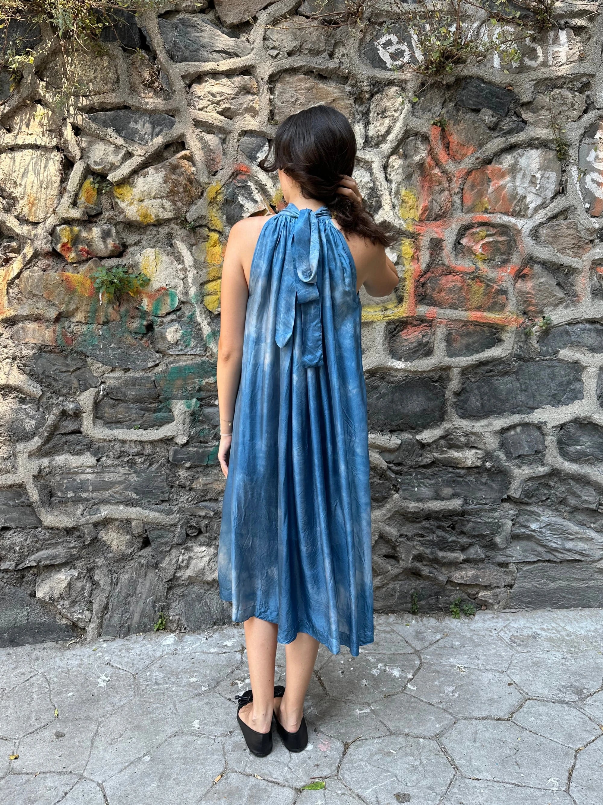 Blue Silk Flintstone Dress in vegan Silk by White Canvas - Image 4