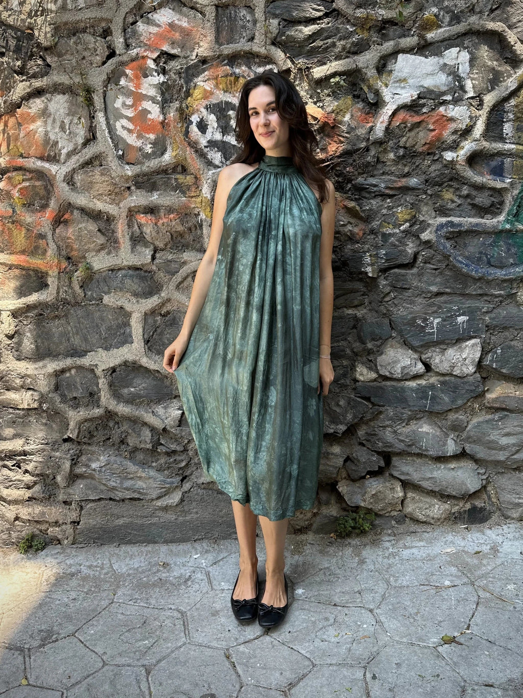 Green Silk Flintstone Dress in vegan Silk by White Canvas - Image 1