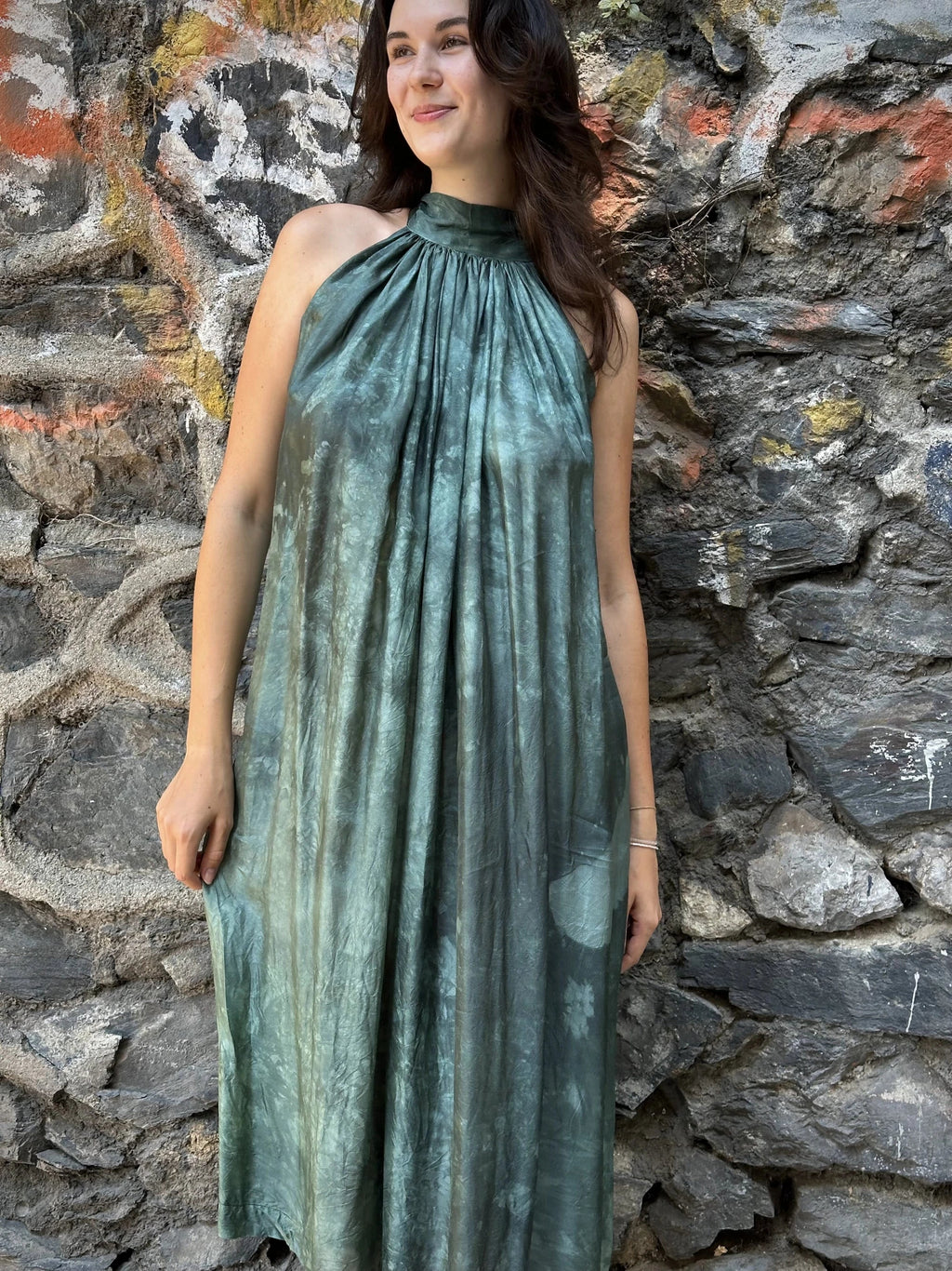 Green Silk Flintstone Dress in vegan Silk by White Canvas - Image 2