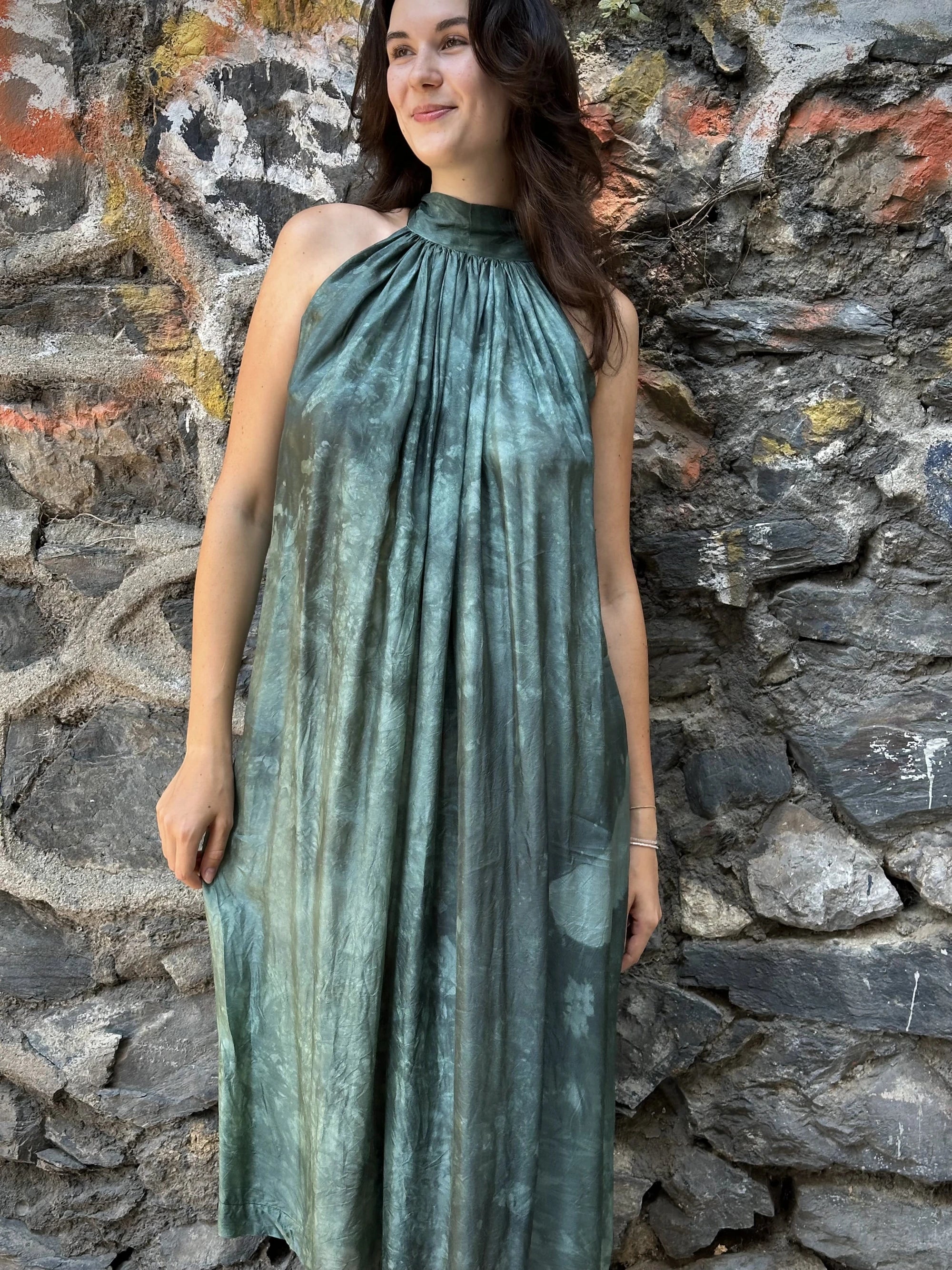 Green Silk Flintstone Dress in vegan Silk by White Canvas - Image 2