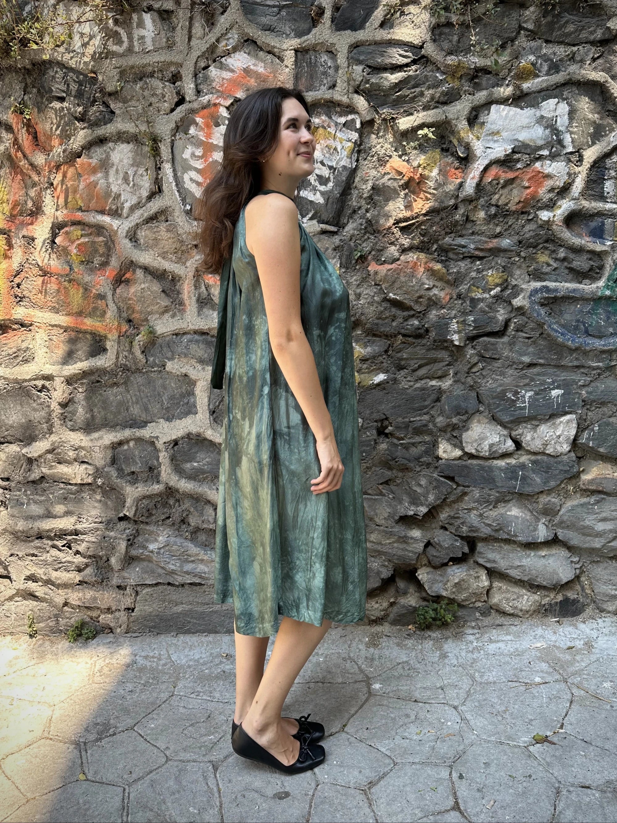 Green Silk Flintstone Dress in vegan Silk by White Canvas - Image 4