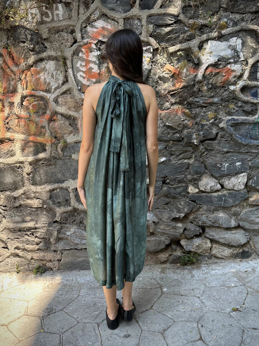 Green Silk Flintstone Dress in vegan Silk by White Canvas - Image 5