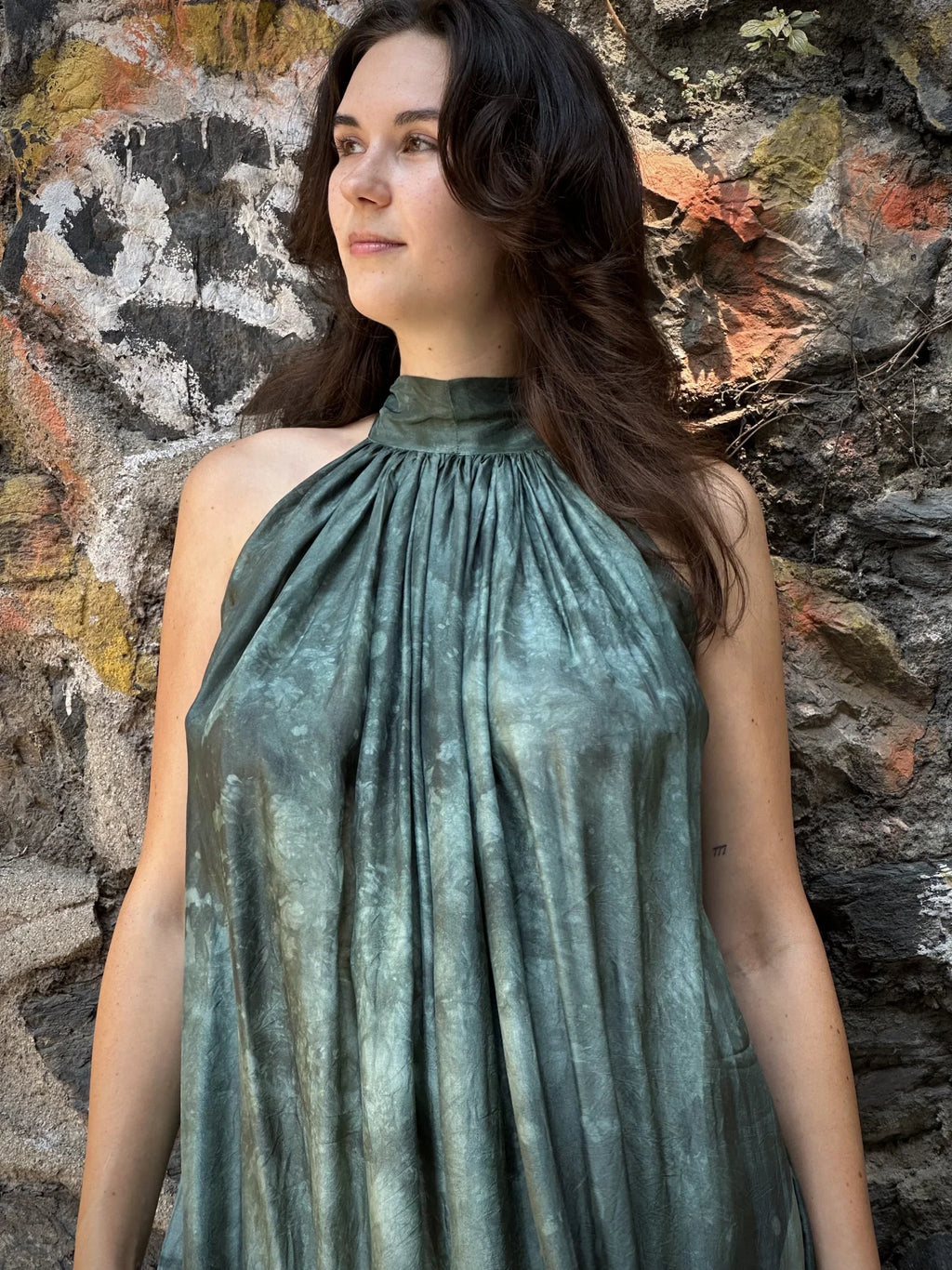 Green Silk Flintstone Dress in vegan Silk by White Canvas - Image 6