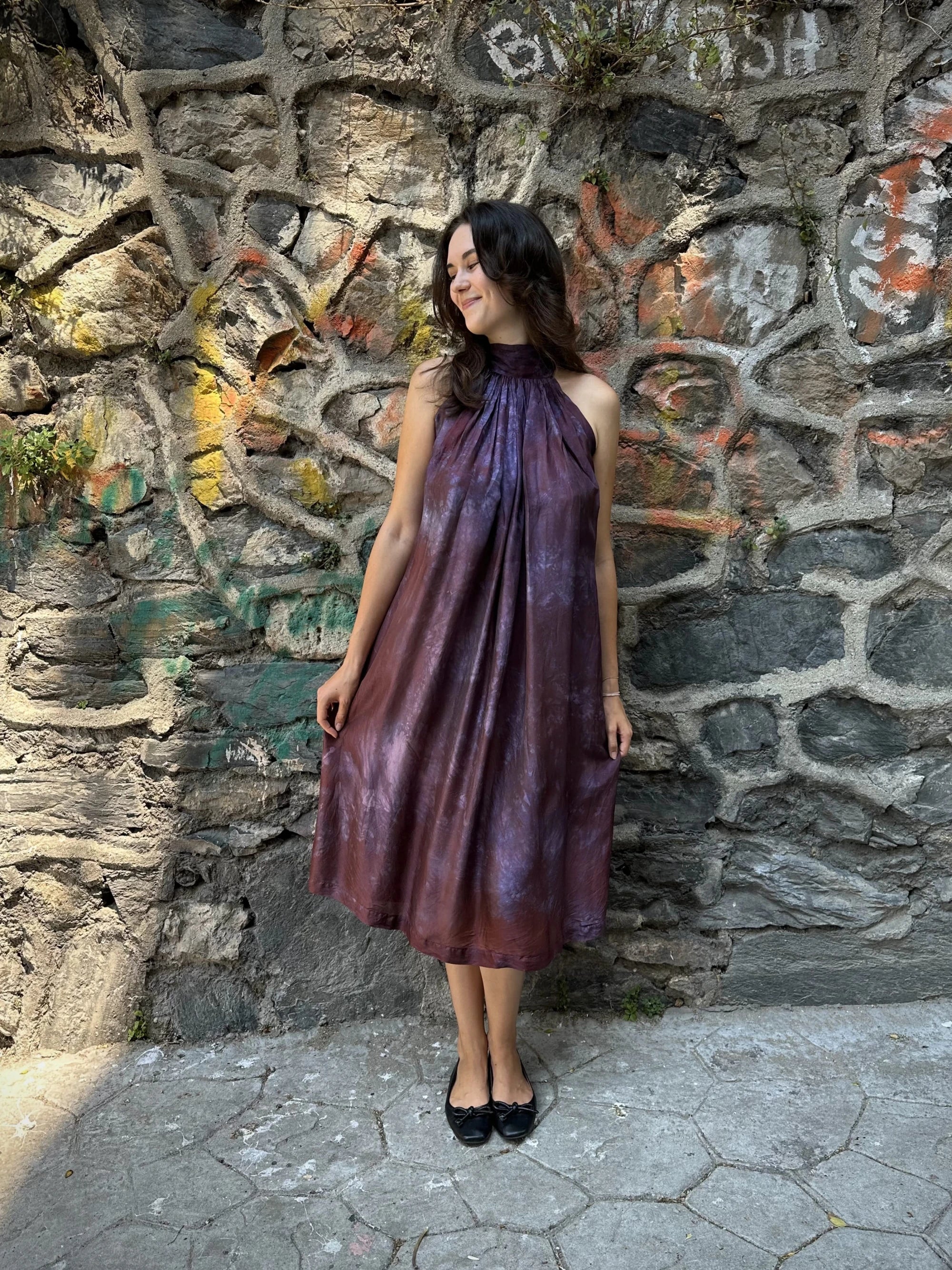 Purple Silk Flintstone Dress in vegan Silk by White Canvas - Image 1