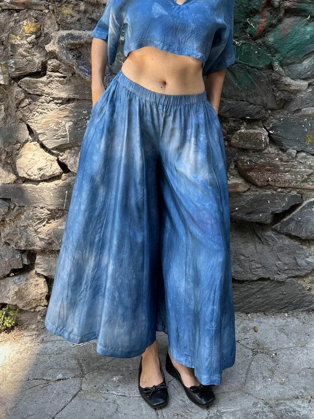 Blue Silk Nikki Pants in vegan Silk by White Canvas - Image 1