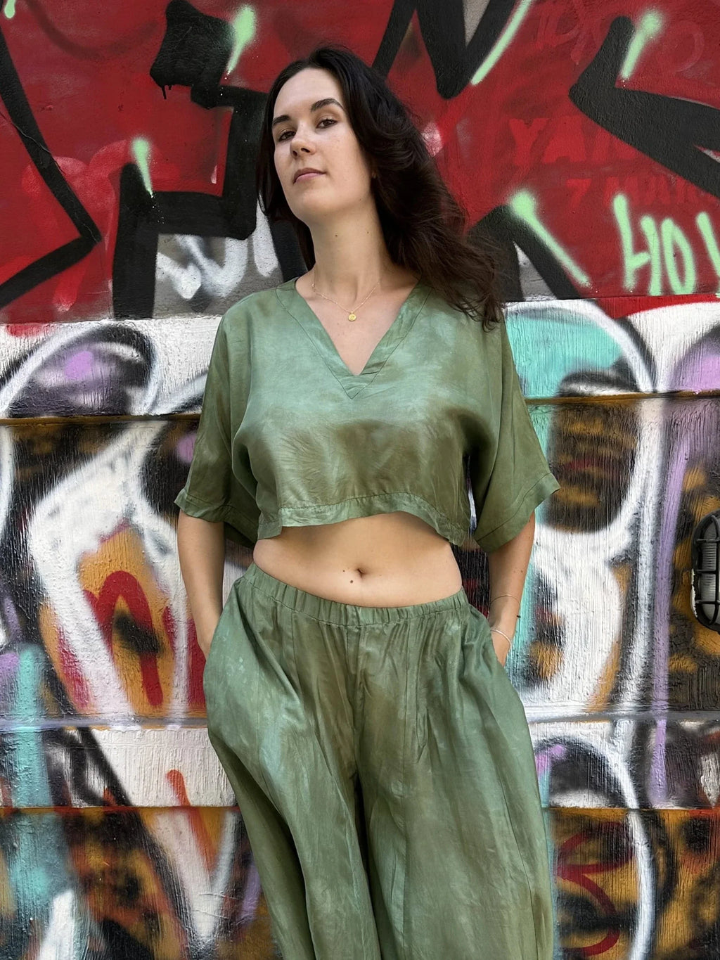 Green Silk Nikki Set in vegan Silk by White Canvas - Image 2
