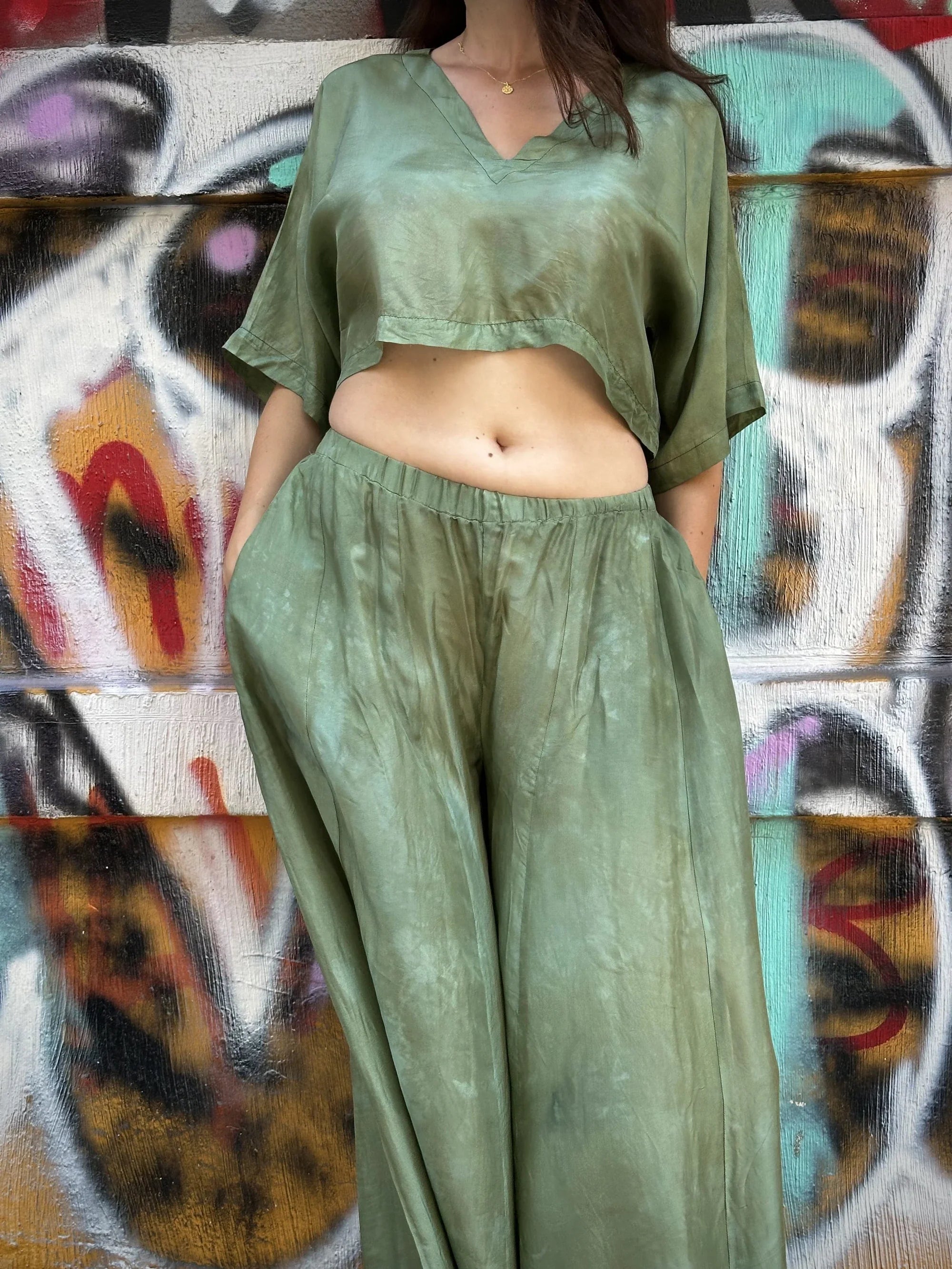 Green Silk Nikki Set in vegan Silk by White Canvas - Image 5