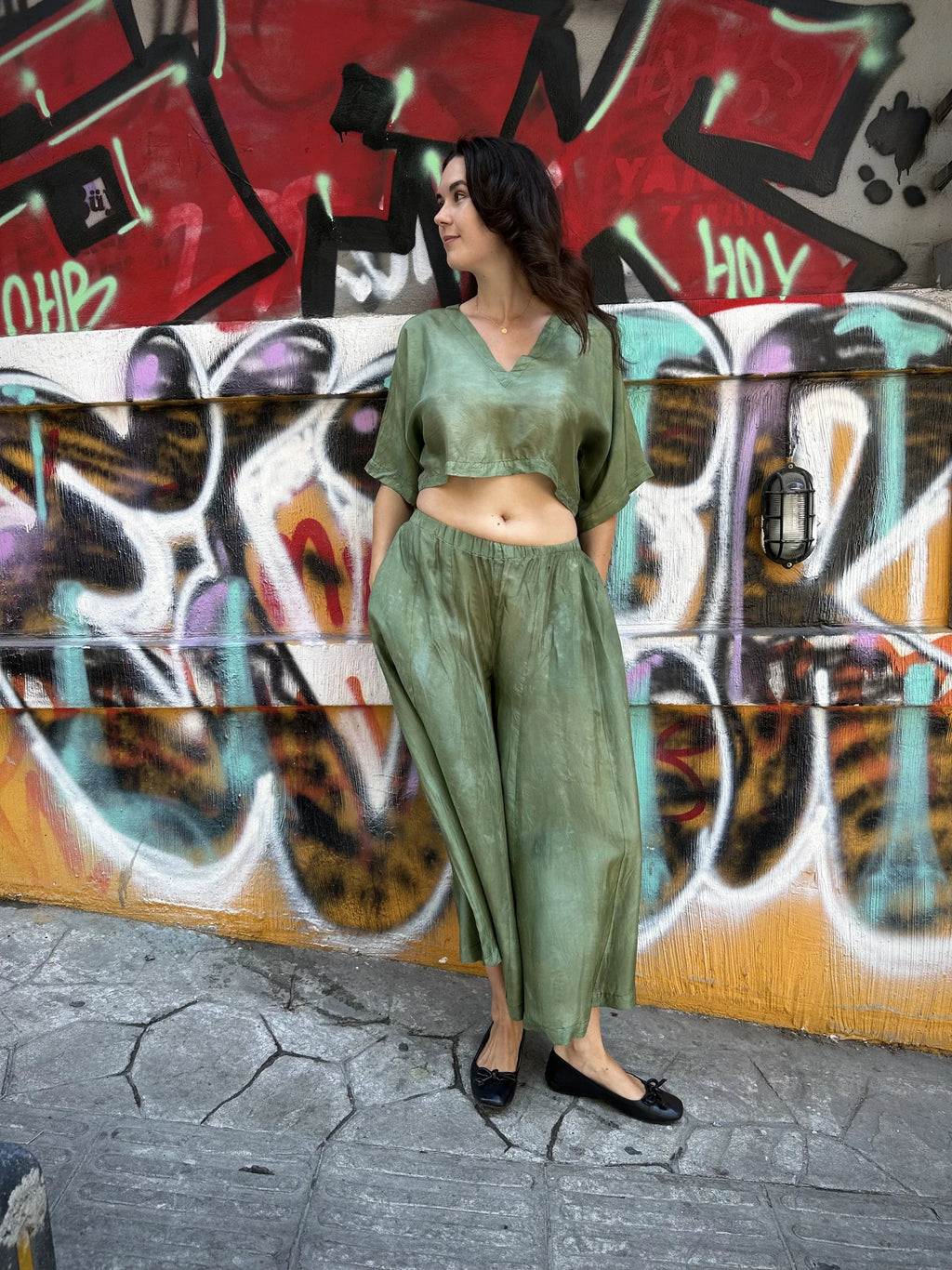 Green Silk Nikki  Top in vegan Silk by White Canvas - Image 2
