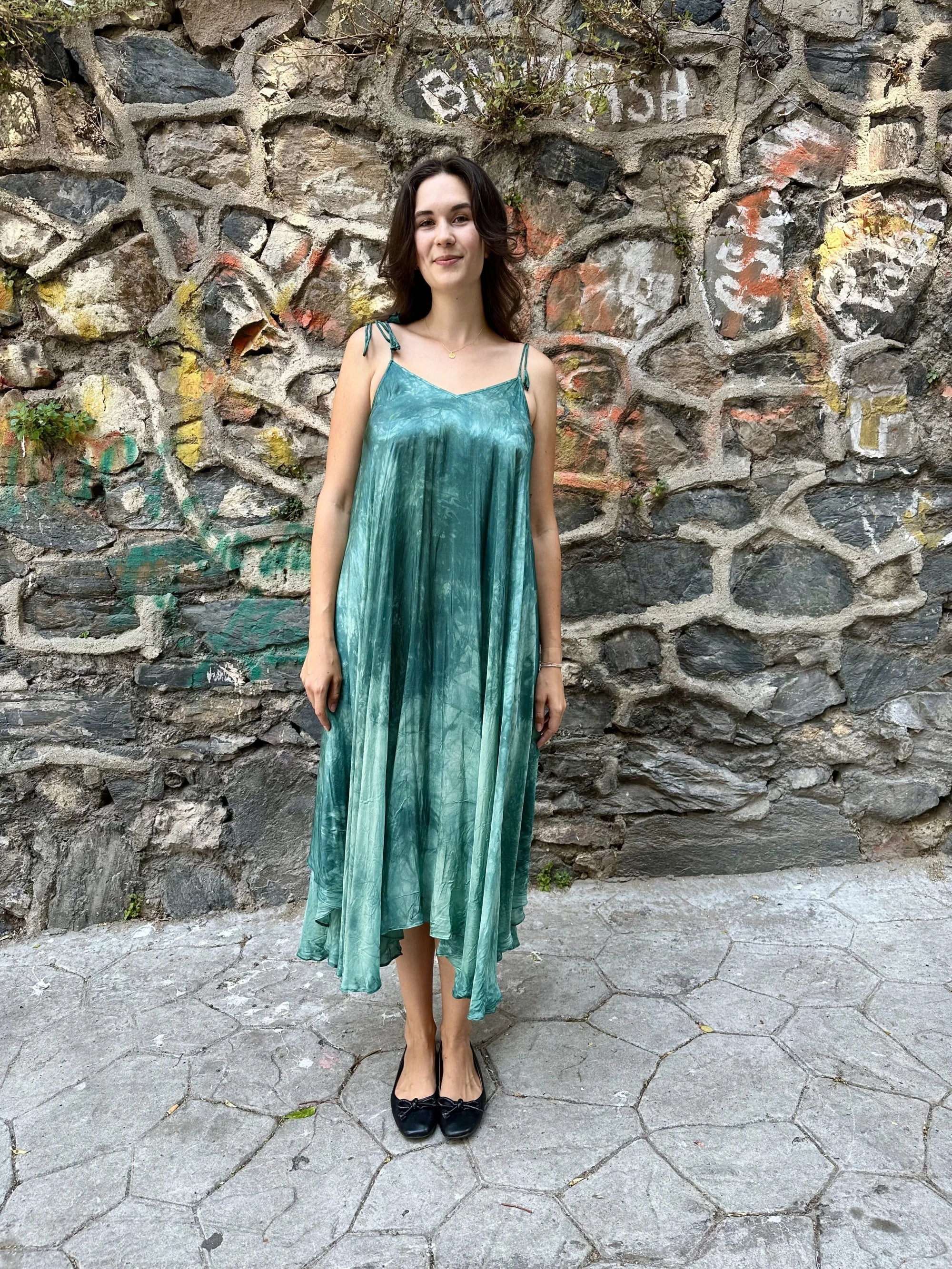 Green Silk Whirl Dress in vegan Silk by White Canvas - Image 1