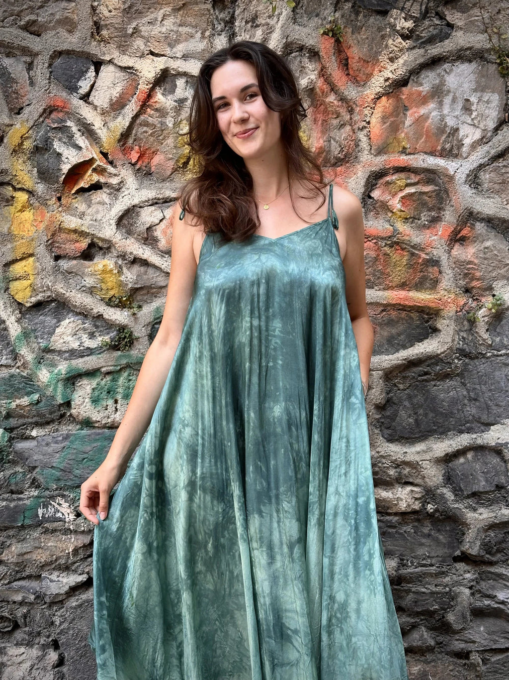 Green Silk Whirl Dress in vegan Silk by White Canvas - Image 2