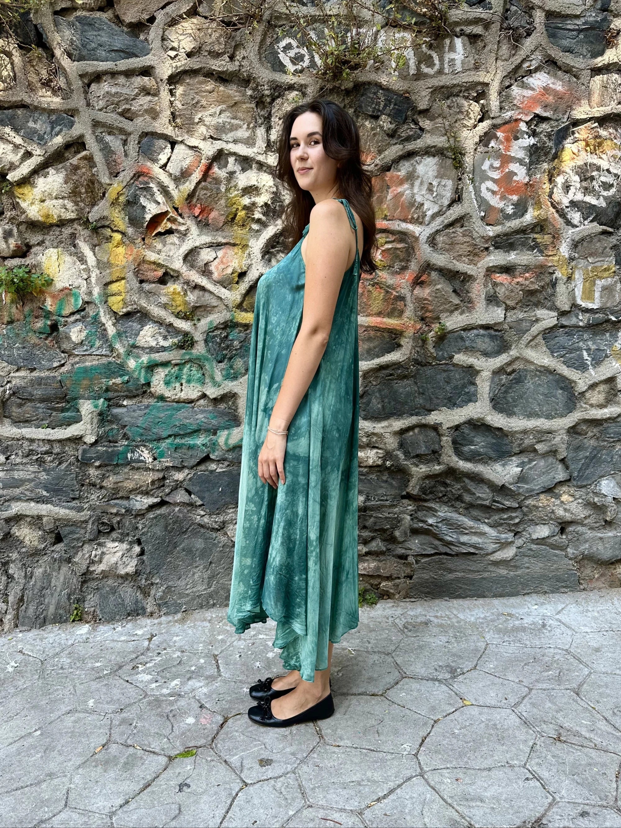 Green Silk Whirl Dress in vegan Silk by White Canvas - Image 3