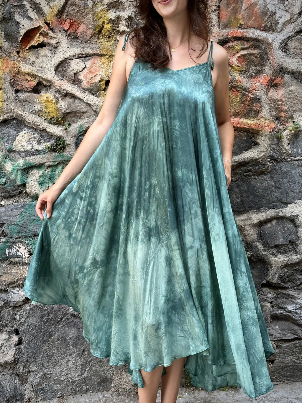 Green Silk Whirl Dress in vegan Silk by White Canvas - Image 5