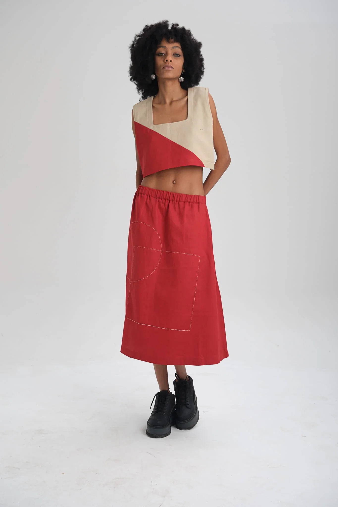 Red Bluebell Skirt in organic Drill Cotton by White Canvas - Image 1