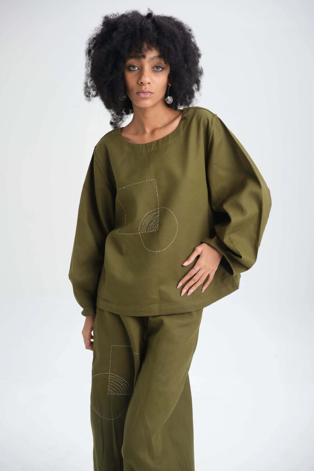 Green Calla Top in organic Drill Cotton by White Canvas - Image 2