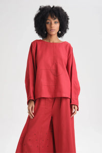 Red Calla Top in organic Drill Cotton by White Canvas - Image 1