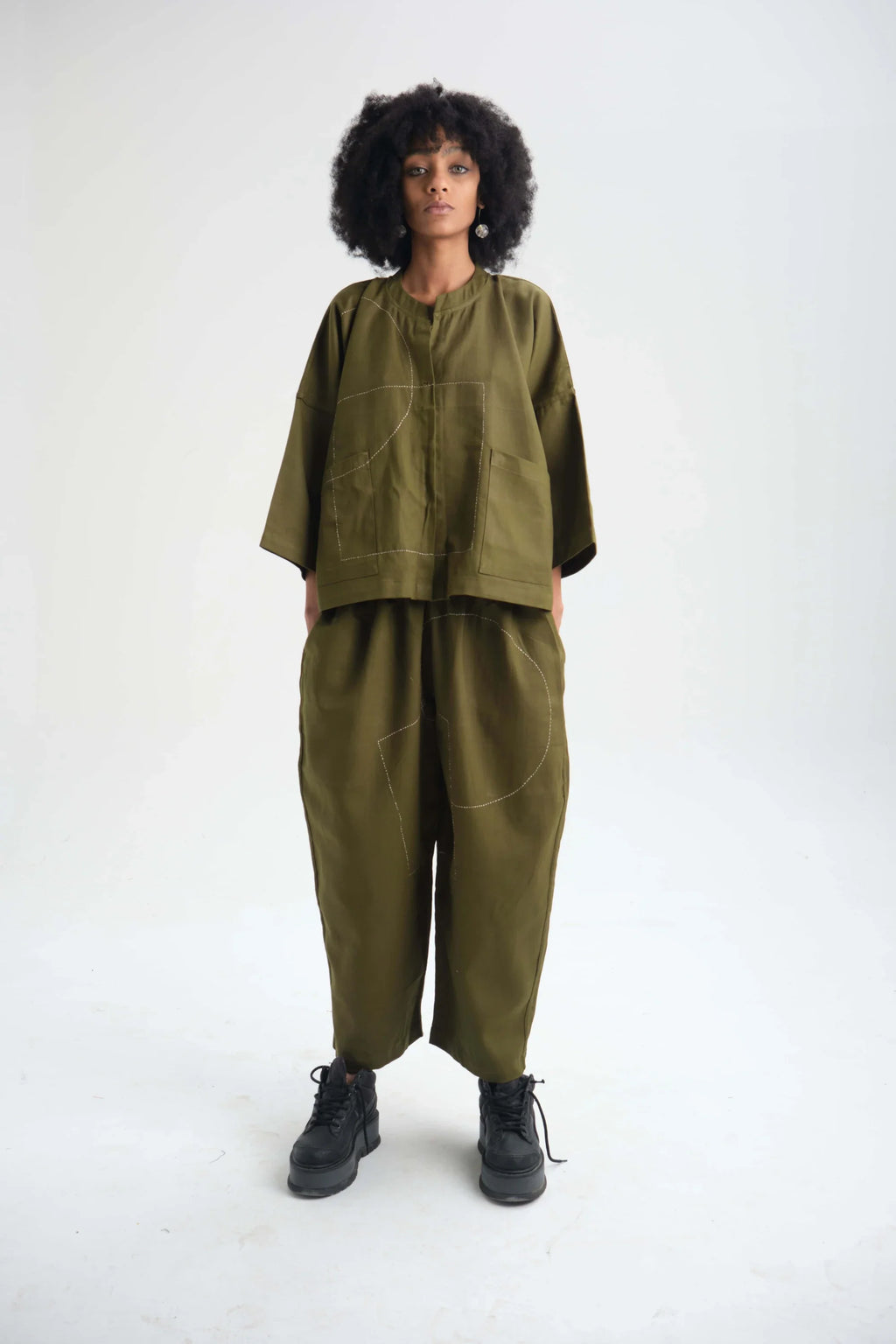 Green Dahlia Set in organic Drill Cotton by White Canvas - Image 1