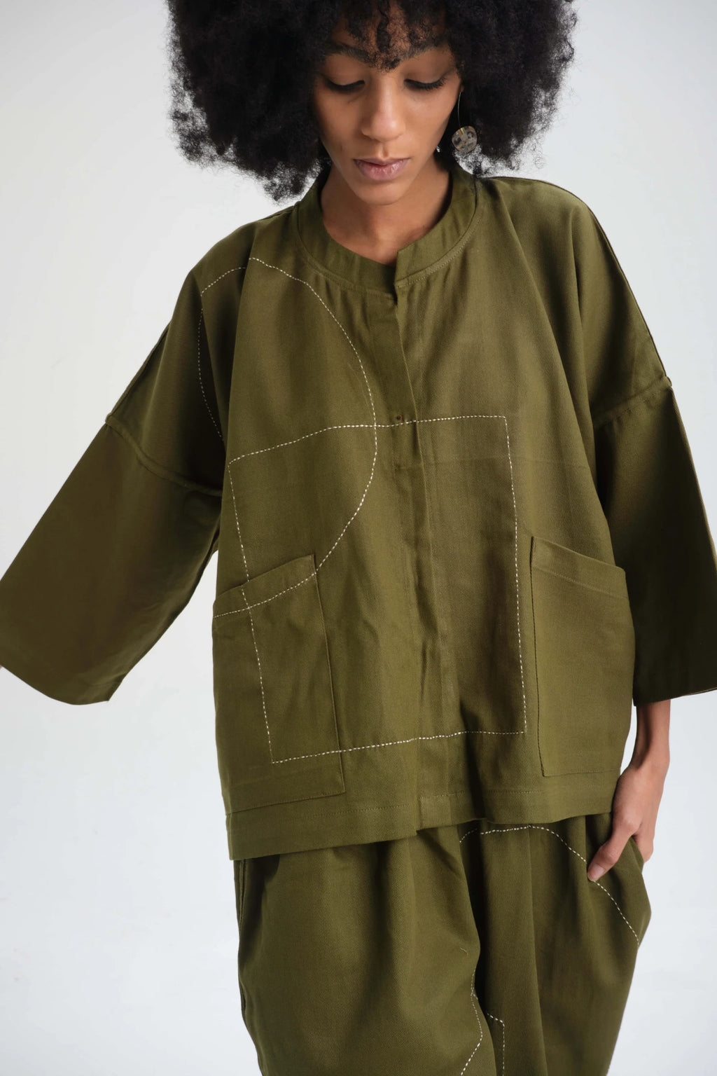 Green Dahlia Set in organic Drill Cotton by White Canvas - Image 2