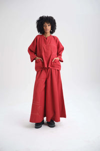 Red Dahlia Set in organic Drill Cotton by White Canvas - Image 1
