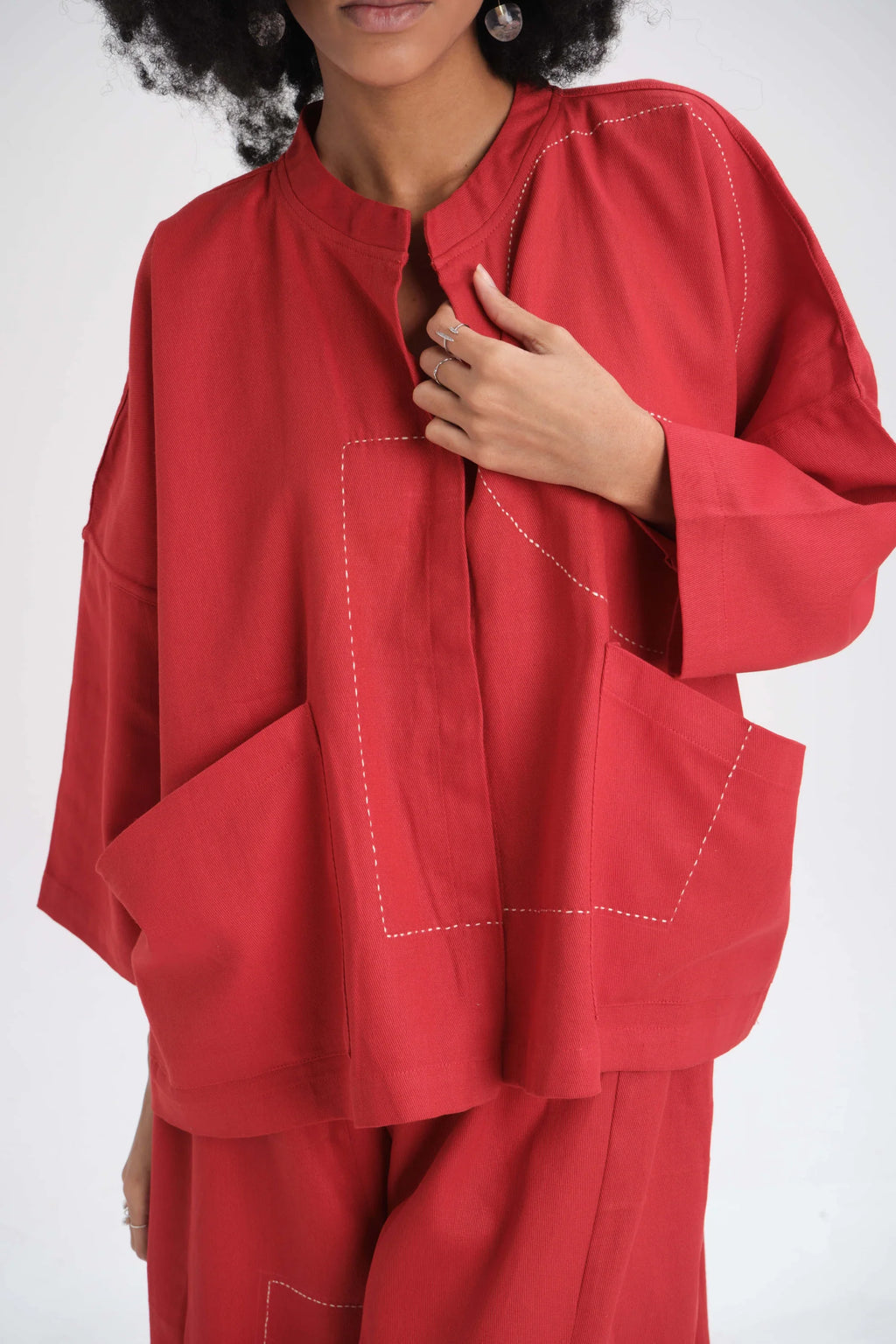 Red Dahlia Set in organic Drill Cotton by White Canvas - Image 4