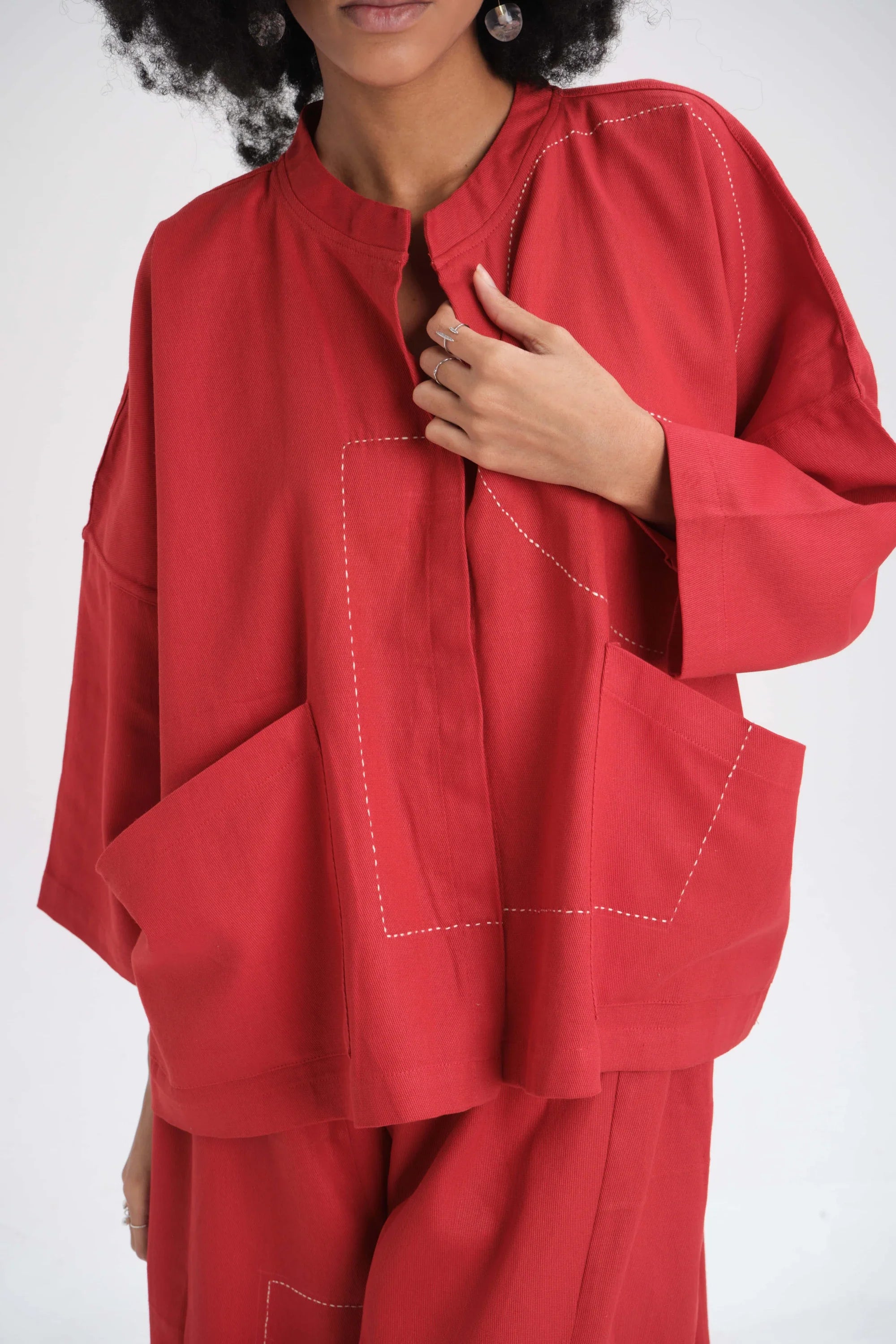 Red Dahlia Set in organic Drill Cotton by White Canvas - Image 4