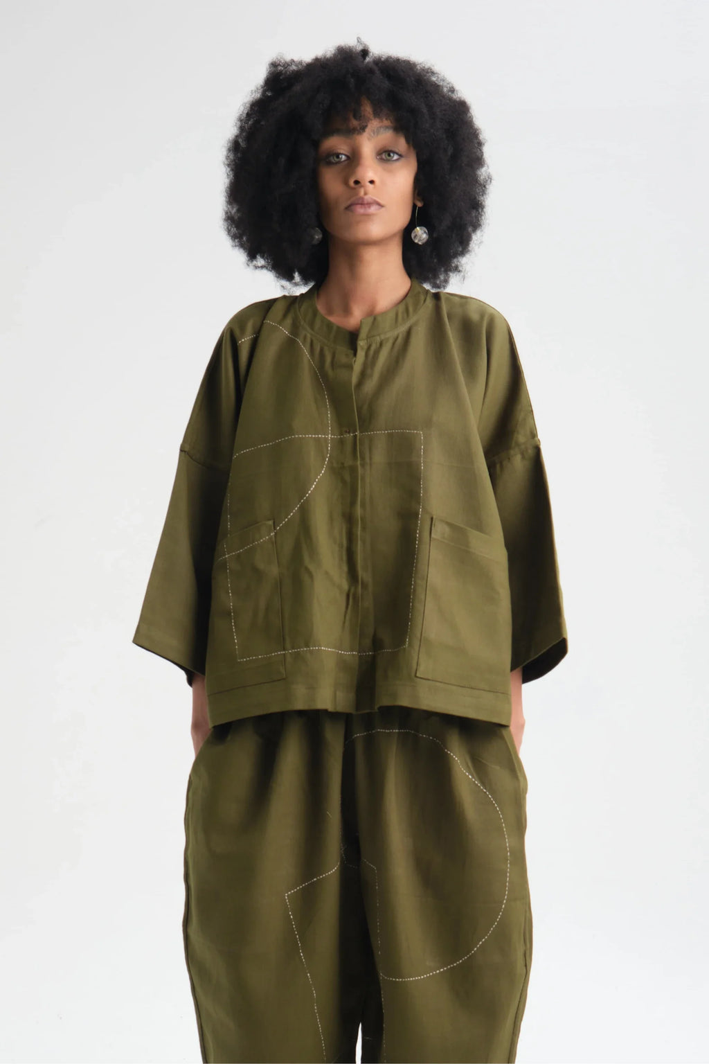 Green Dahlia Top in organic Drill Cotton by White Canvas - Image 1