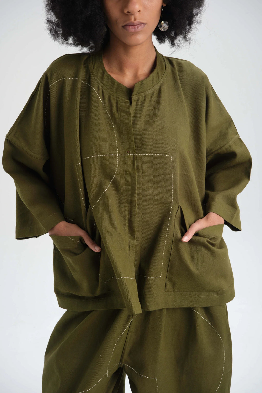 Green Dahlia Top in organic Drill Cotton by White Canvas - Image 2