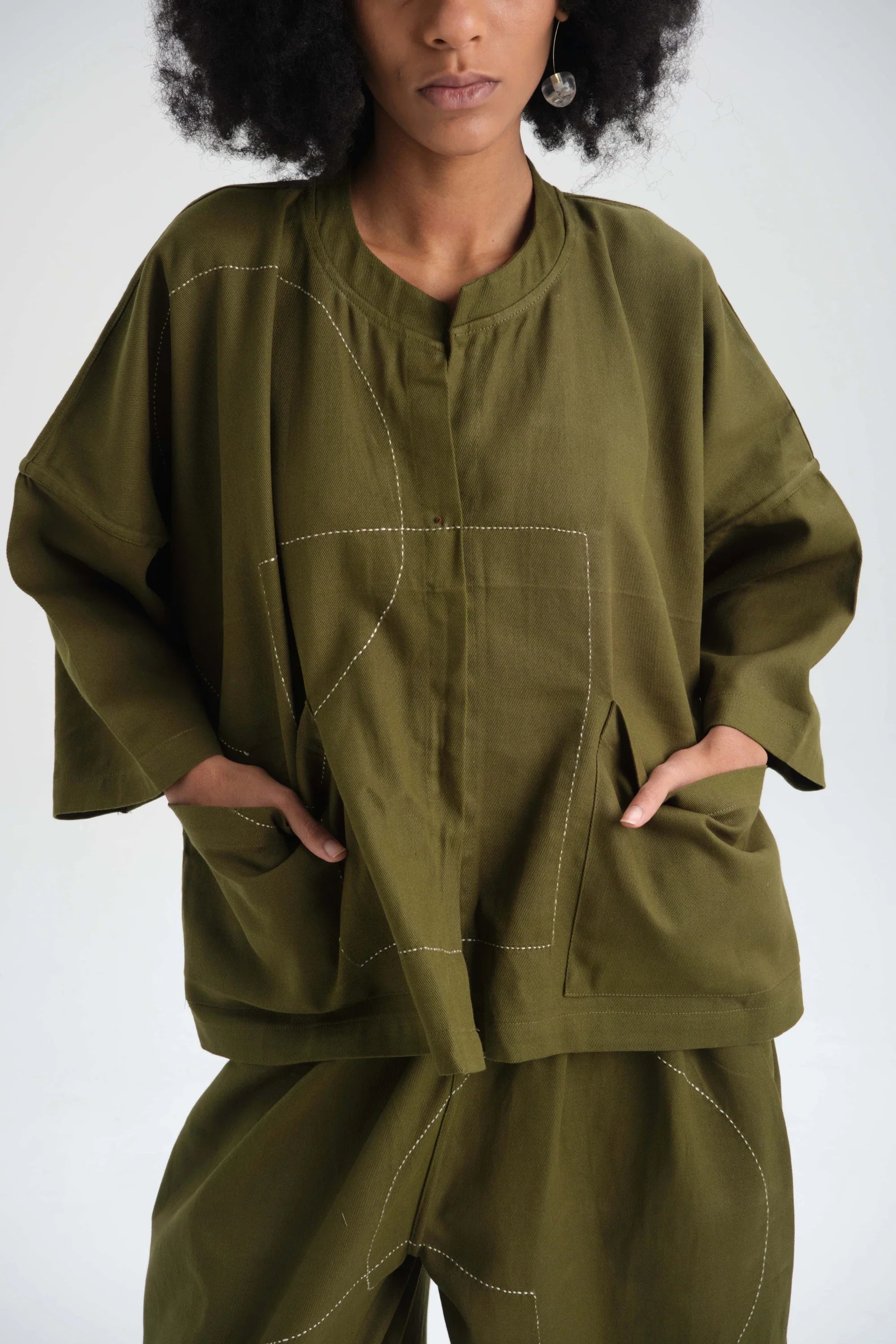 Green Dahlia Top in organic Drill Cotton by White Canvas - Image 2