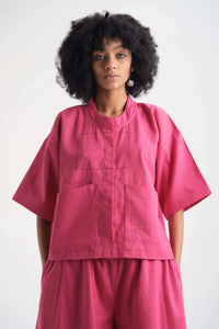 Pink Dahlia Top in organic Drill Cotton by White Canvas - Image 1