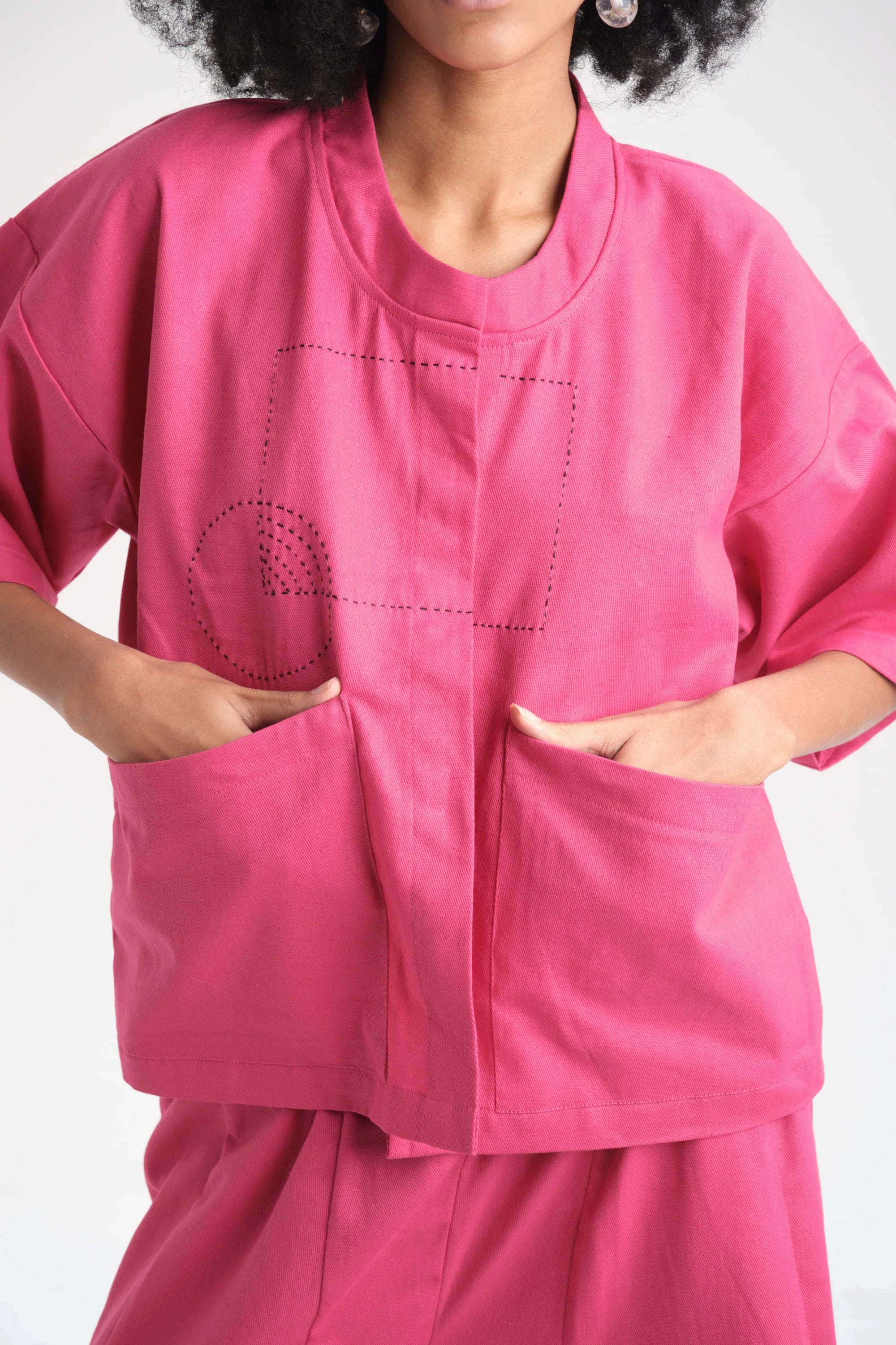Pink Dahlia Top in organic Drill Cotton by White Canvas - Image 2