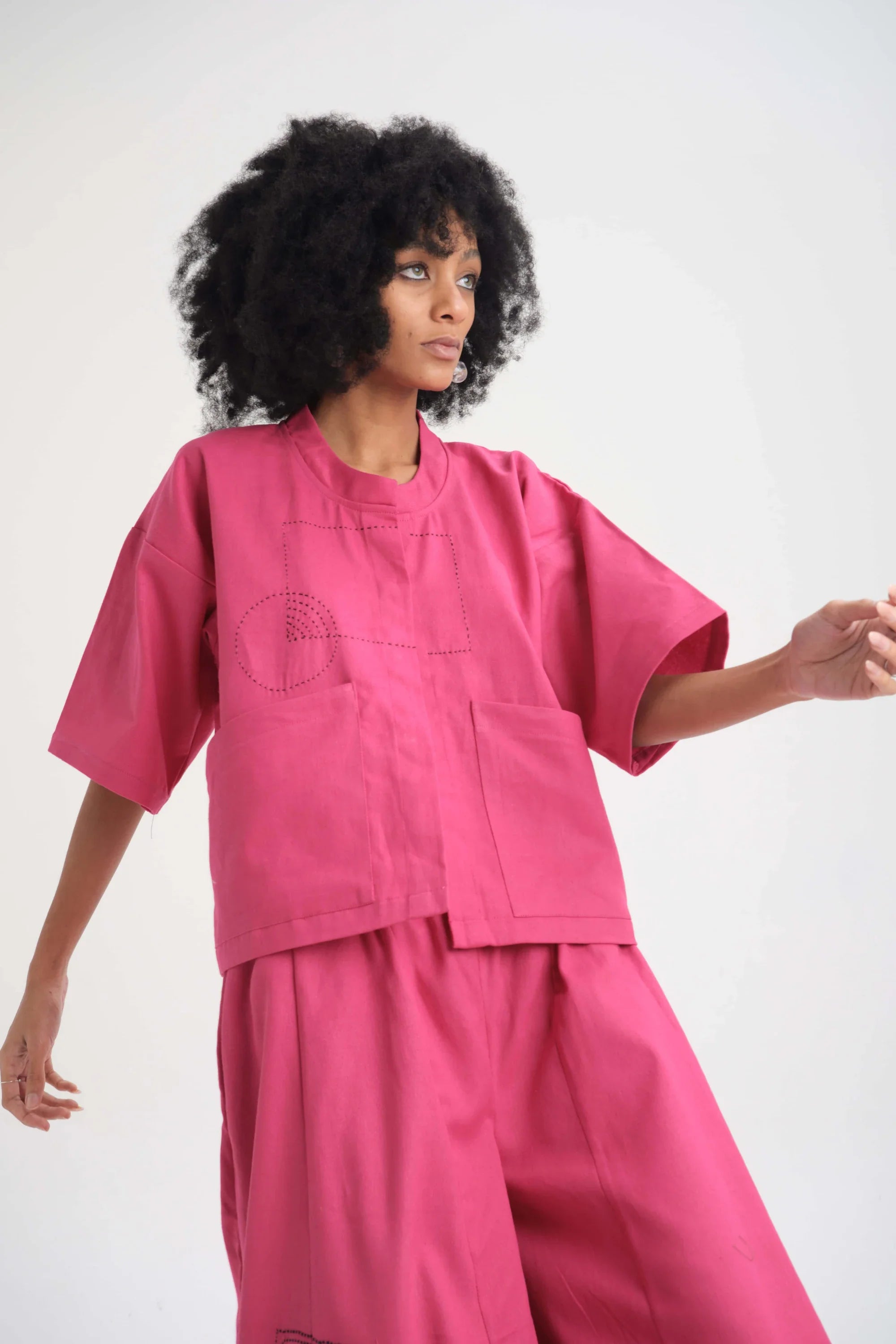 Pink Dahlia Top in organic Drill Cotton by White Canvas - Image 4