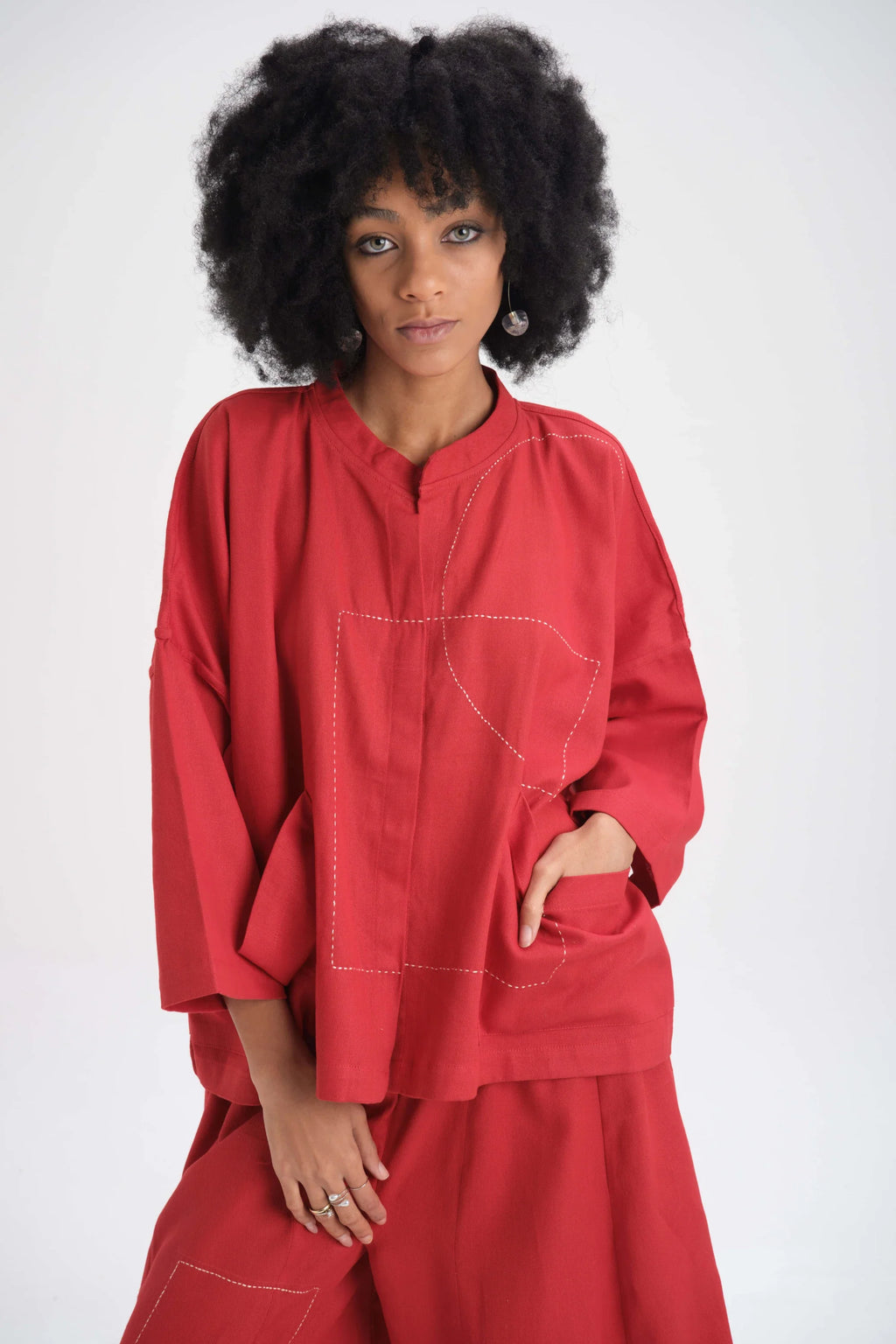 Red Dahlia Top in organic Drill Cotton by White Canvas - Image 1