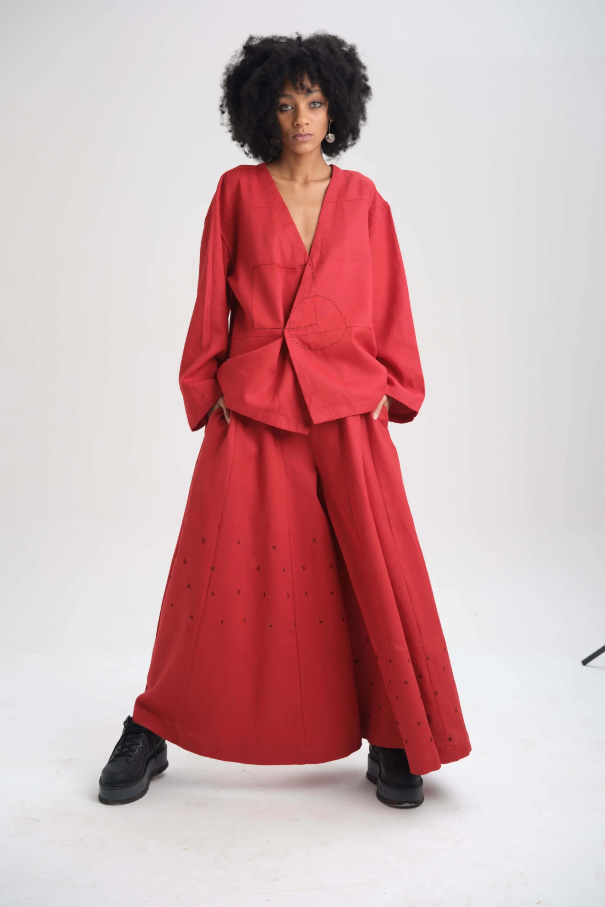 Red Rose Set in organic Drill Cotton by White Canvas - Image 1