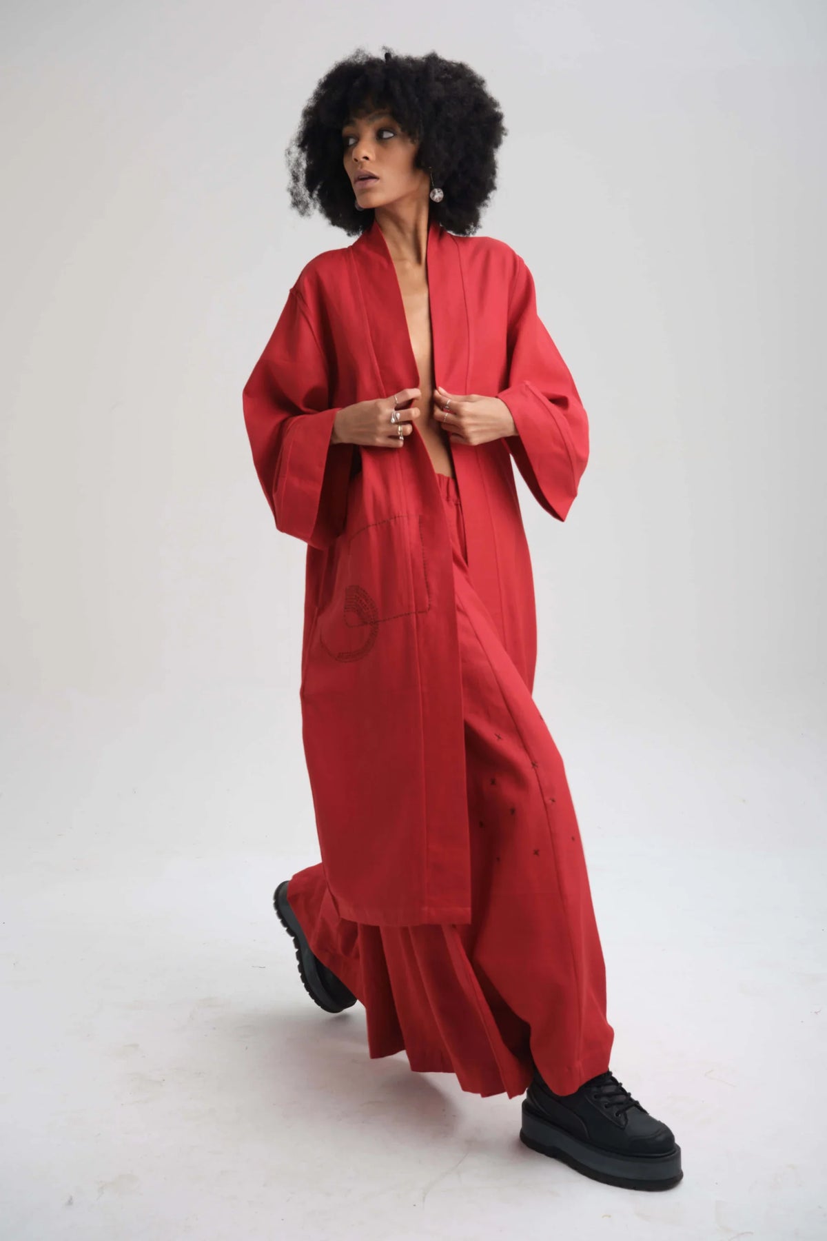 Red Zinnia Kimono in organic Drill Cotton by White Canvas - Image 2