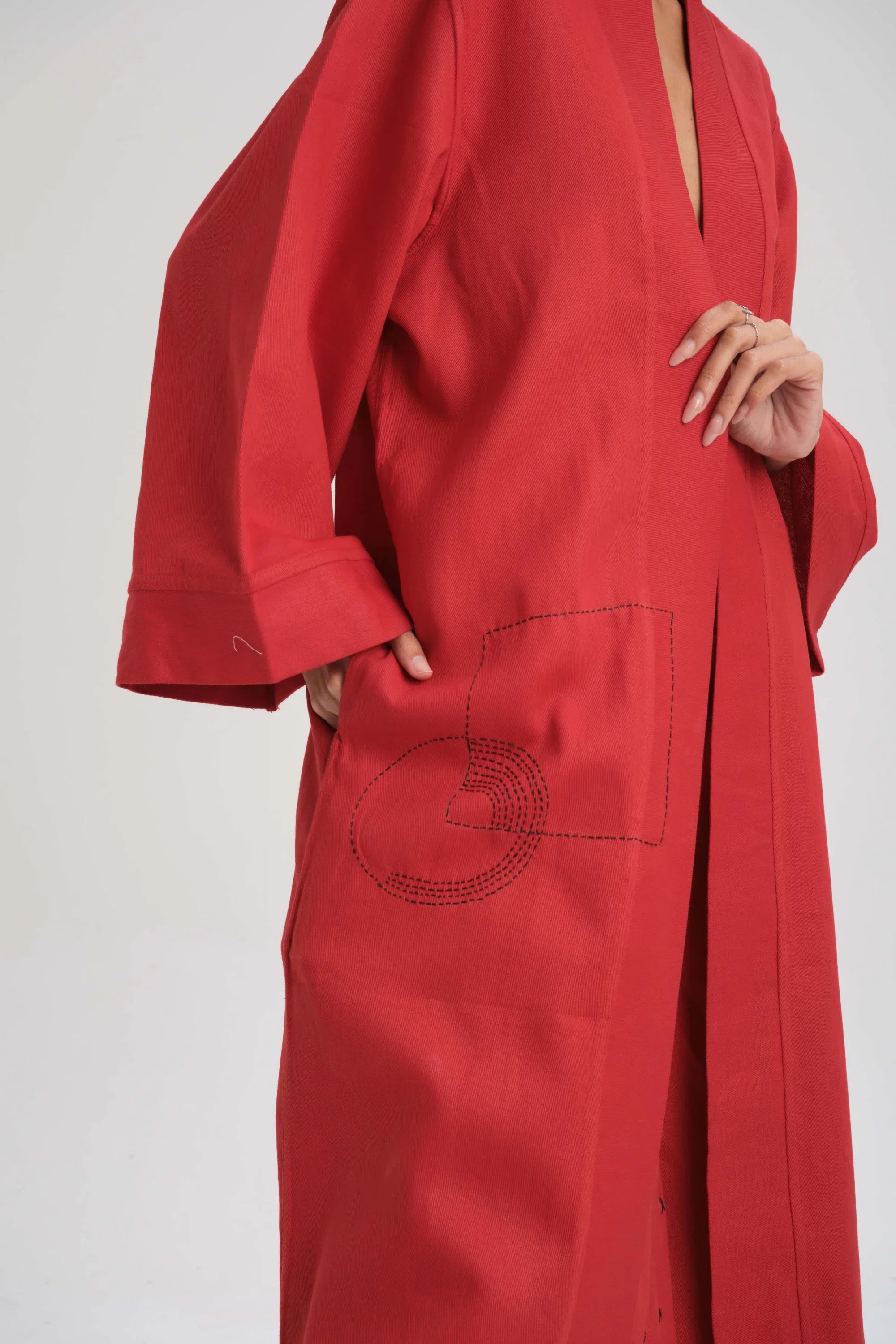Red Zinnia Kimono in organic Drill Cotton by White Canvas - Image 3