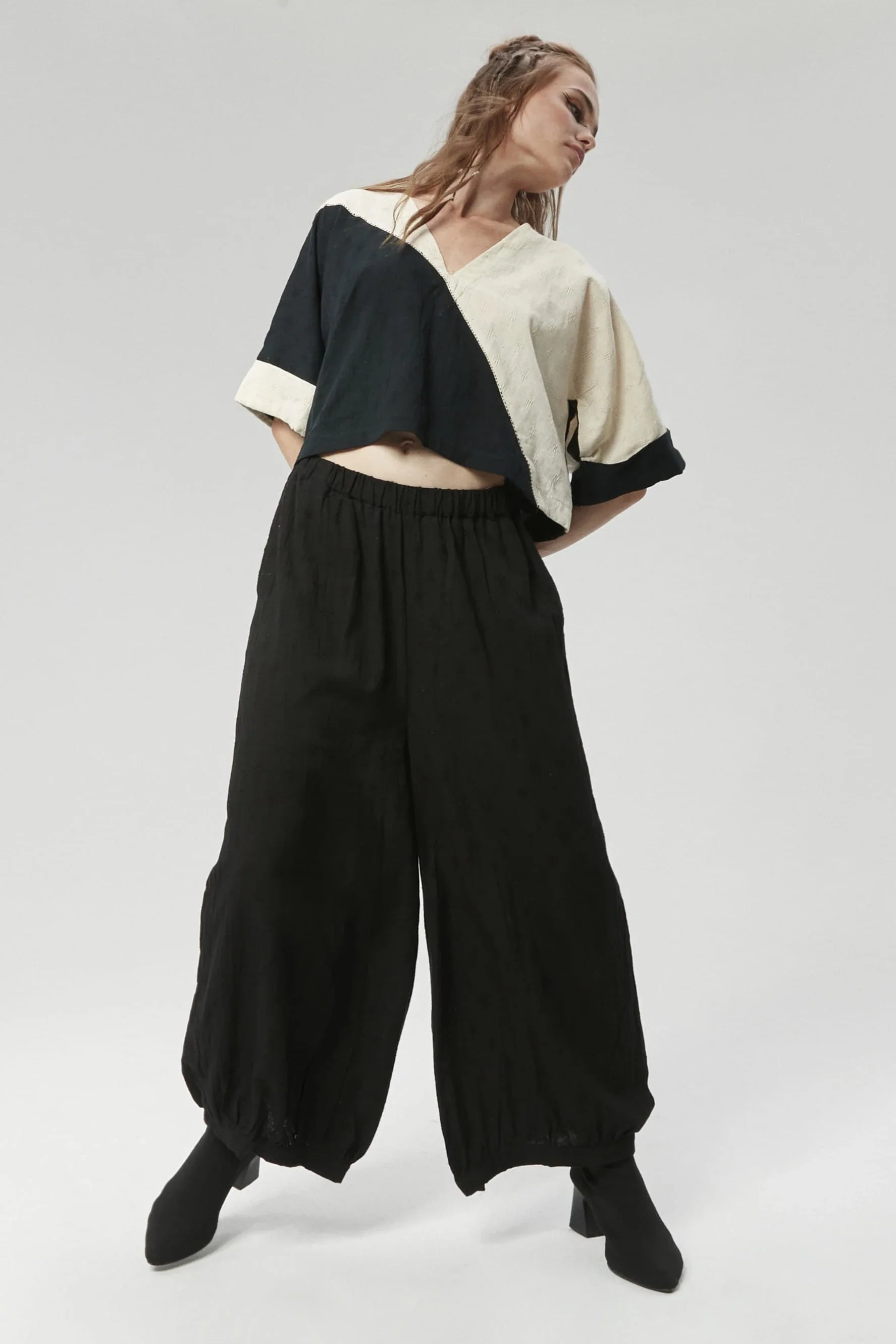Black Athens Pants in handwoven Dobby Cotton by White Canvas - Image 3