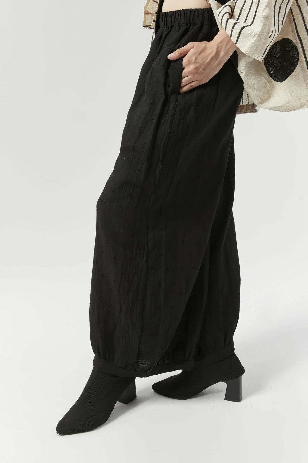 Black Athens Pants in handwoven Dobby Cotton by White Canvas - Image 4
