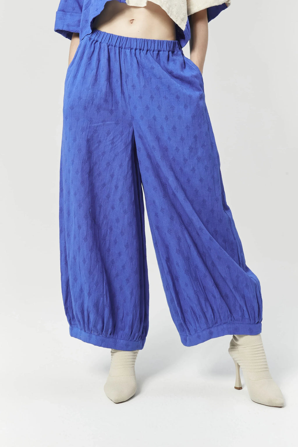 Blue Athens Pants in handwoven Dobby Cotton by White Canvas - Image 2