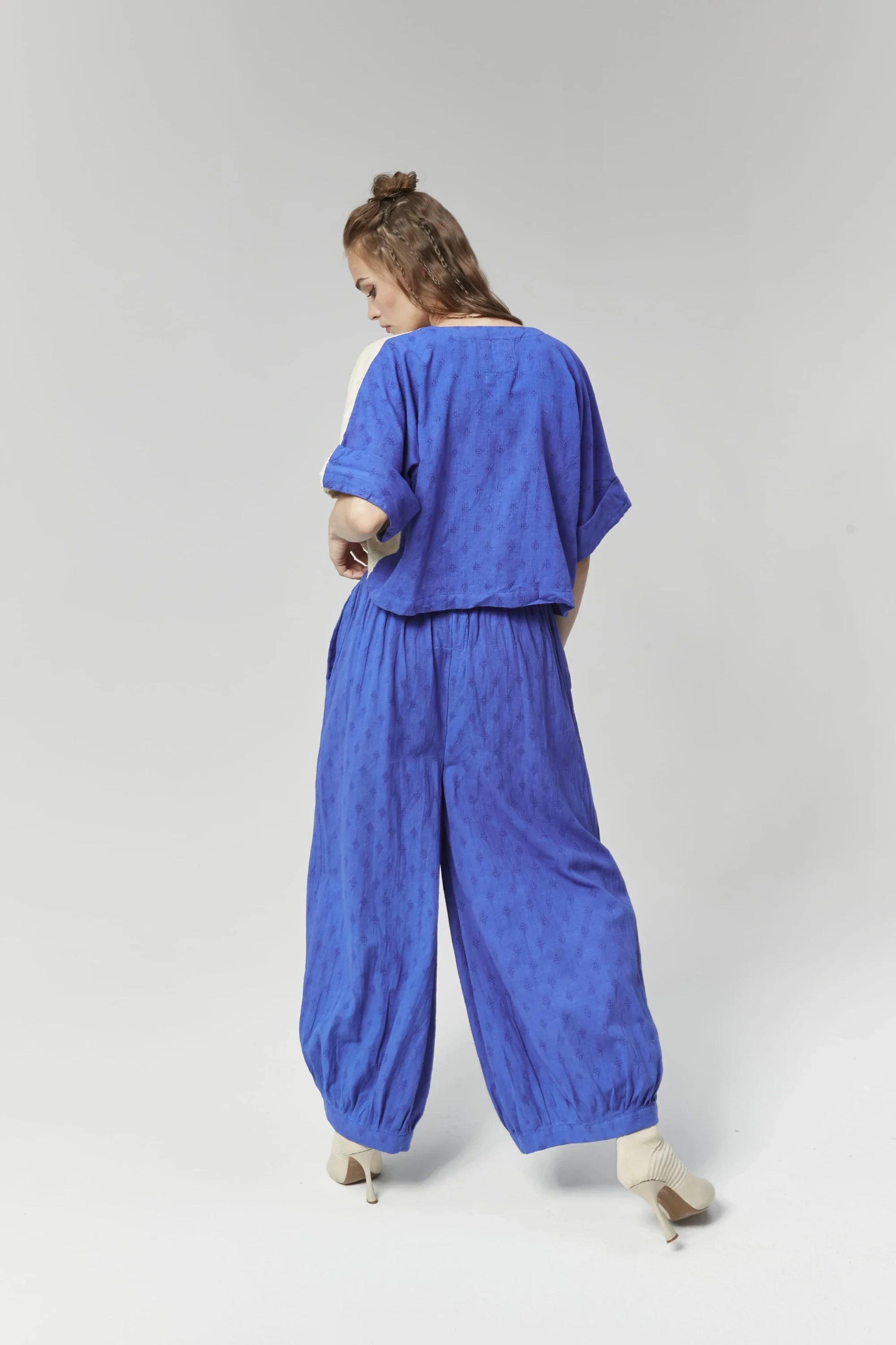 Blue Athens Pants in handwoven Dobby Cotton by White Canvas - Image 5