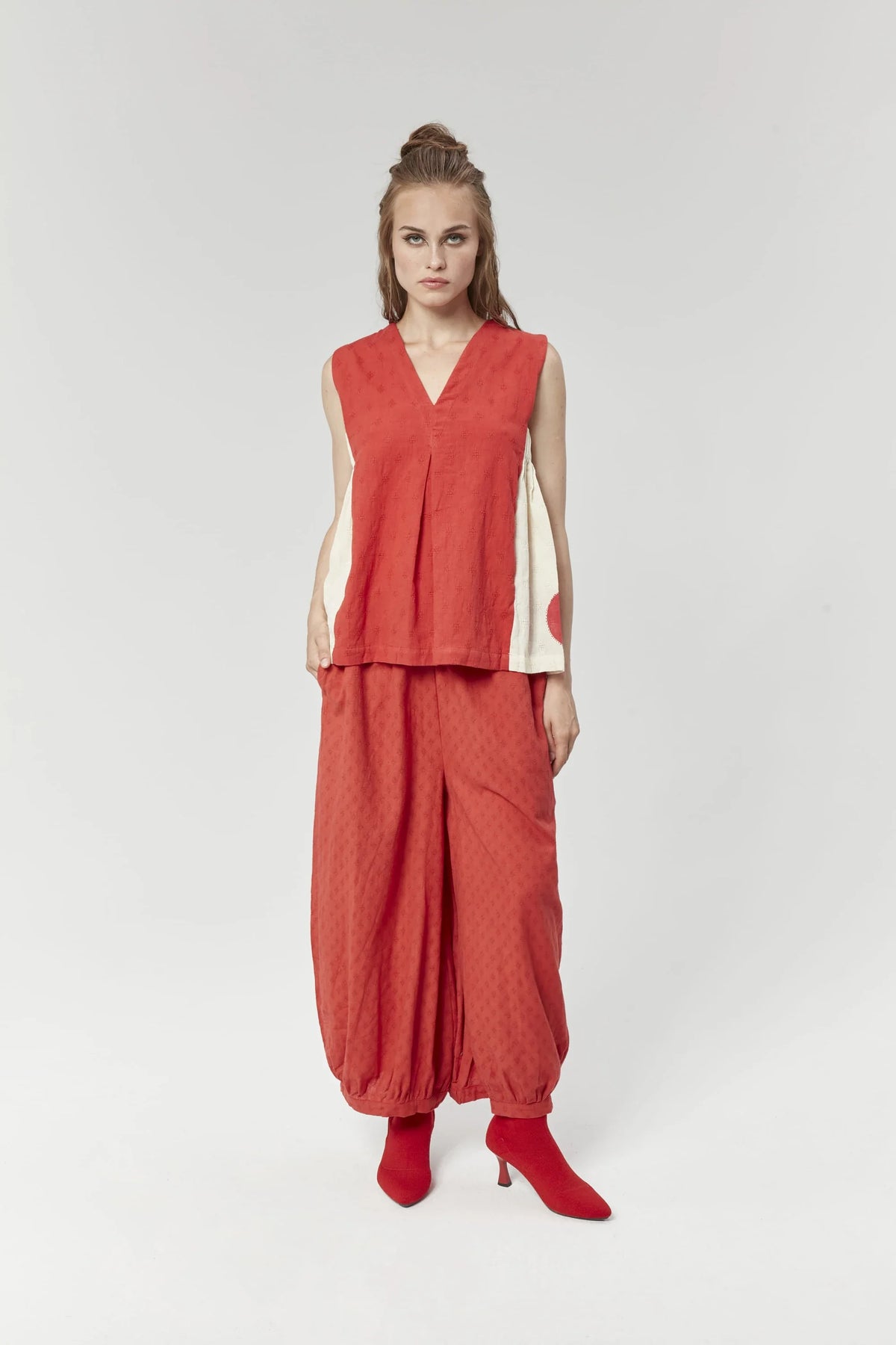 Red Athens Pants in handwoven Dobby Cotton by White Canvas - Image 1