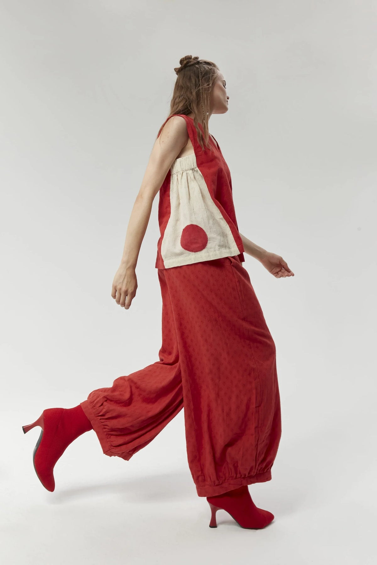 Red Athens Pants in handwoven Dobby Cotton by White Canvas - Image 2