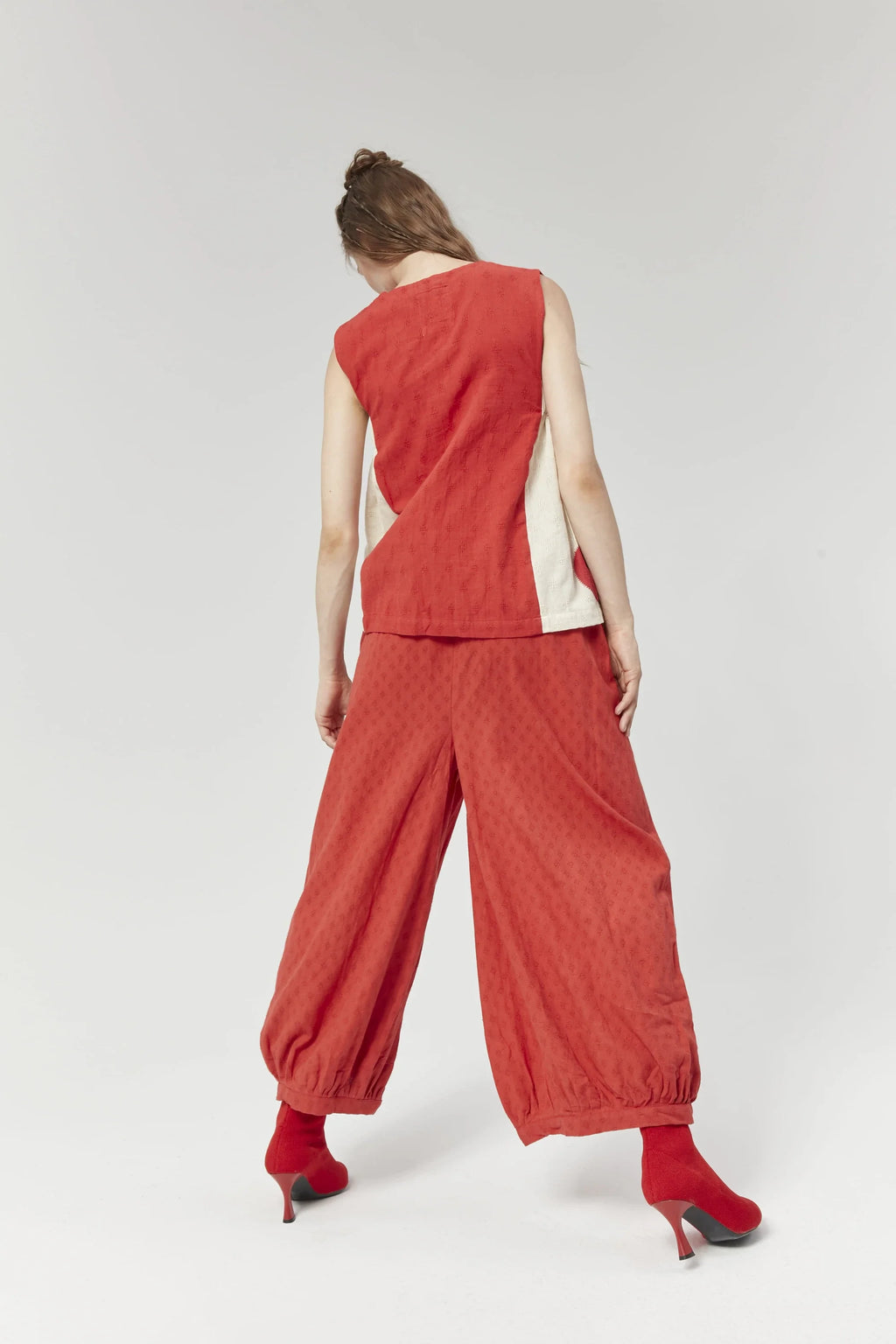 Red Athens Pants in handwoven Dobby Cotton by White Canvas - Image 5