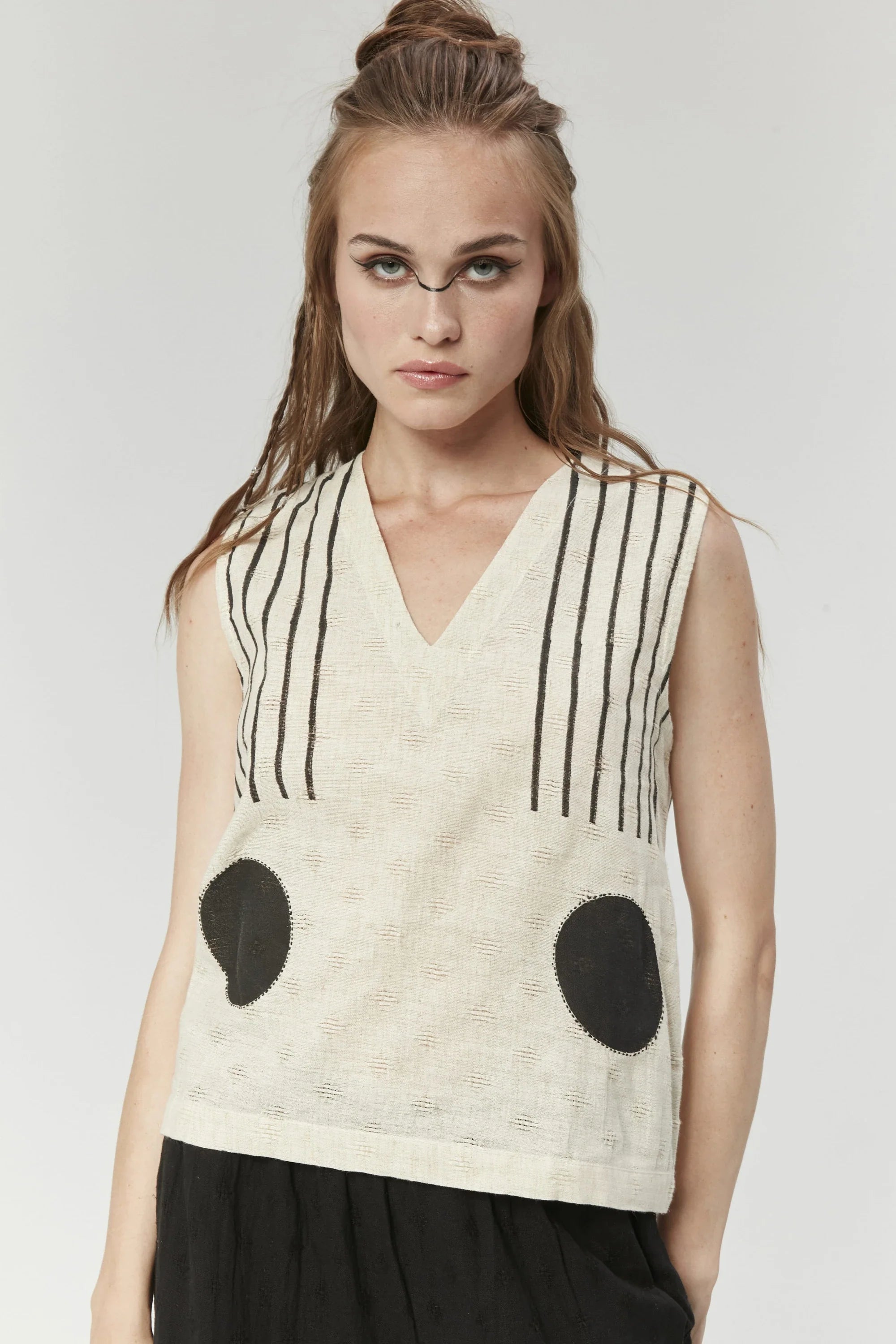 Black Athens Top in handwoven Dobby Cotton by White Canvas - Image 1