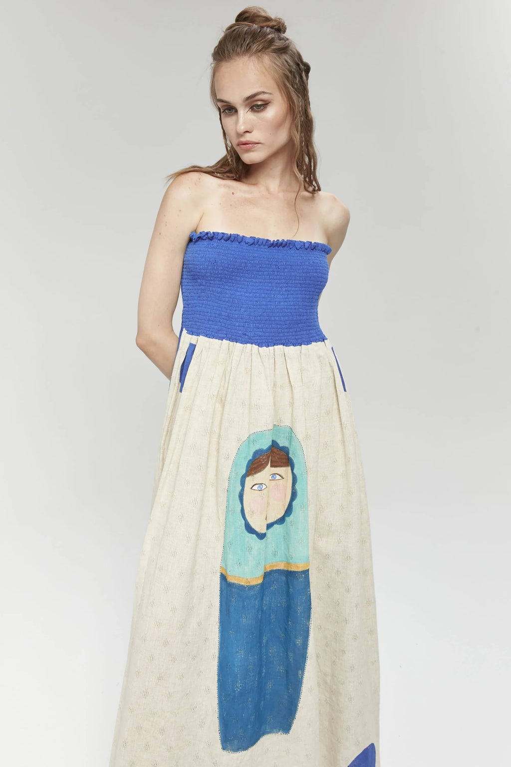 Blue Beijing Dress in handwoven Dobby Cotton by White Canvas - Image 2