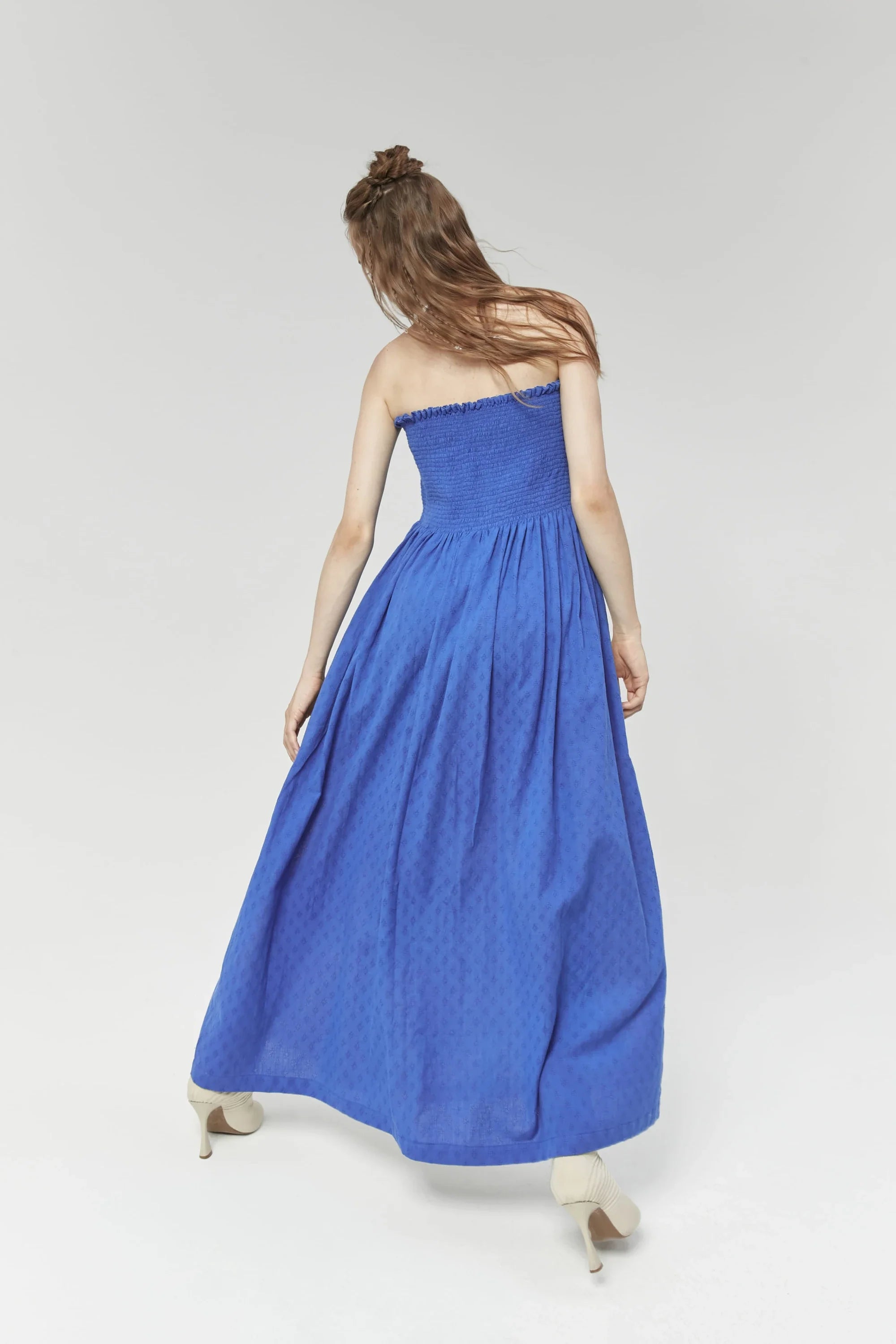 Blue Beijing Dress in handwoven Dobby Cotton by White Canvas - Image 3