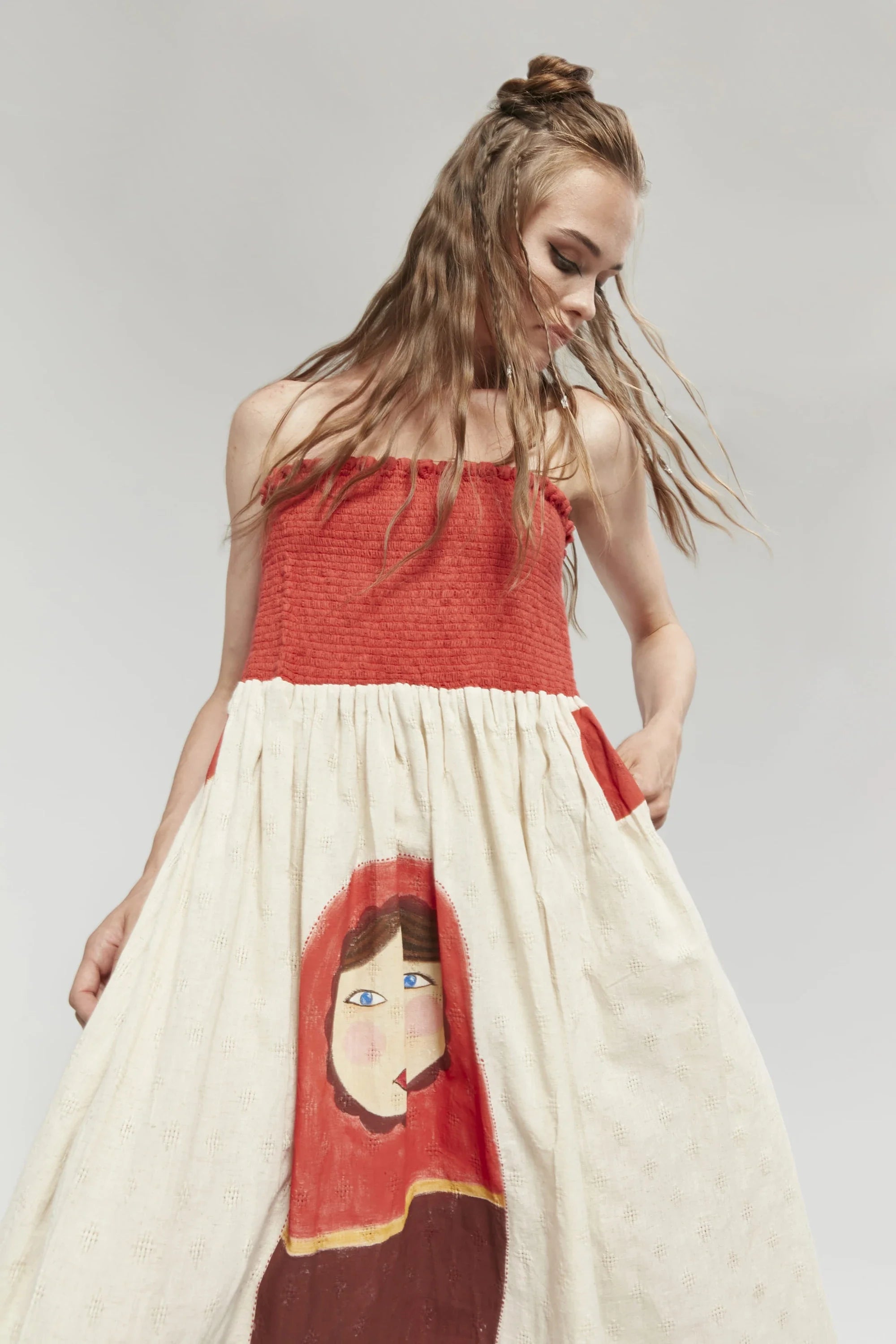 Red Beijing Dress in handwoven Dobby Cotton by White Canvas - Image 2
