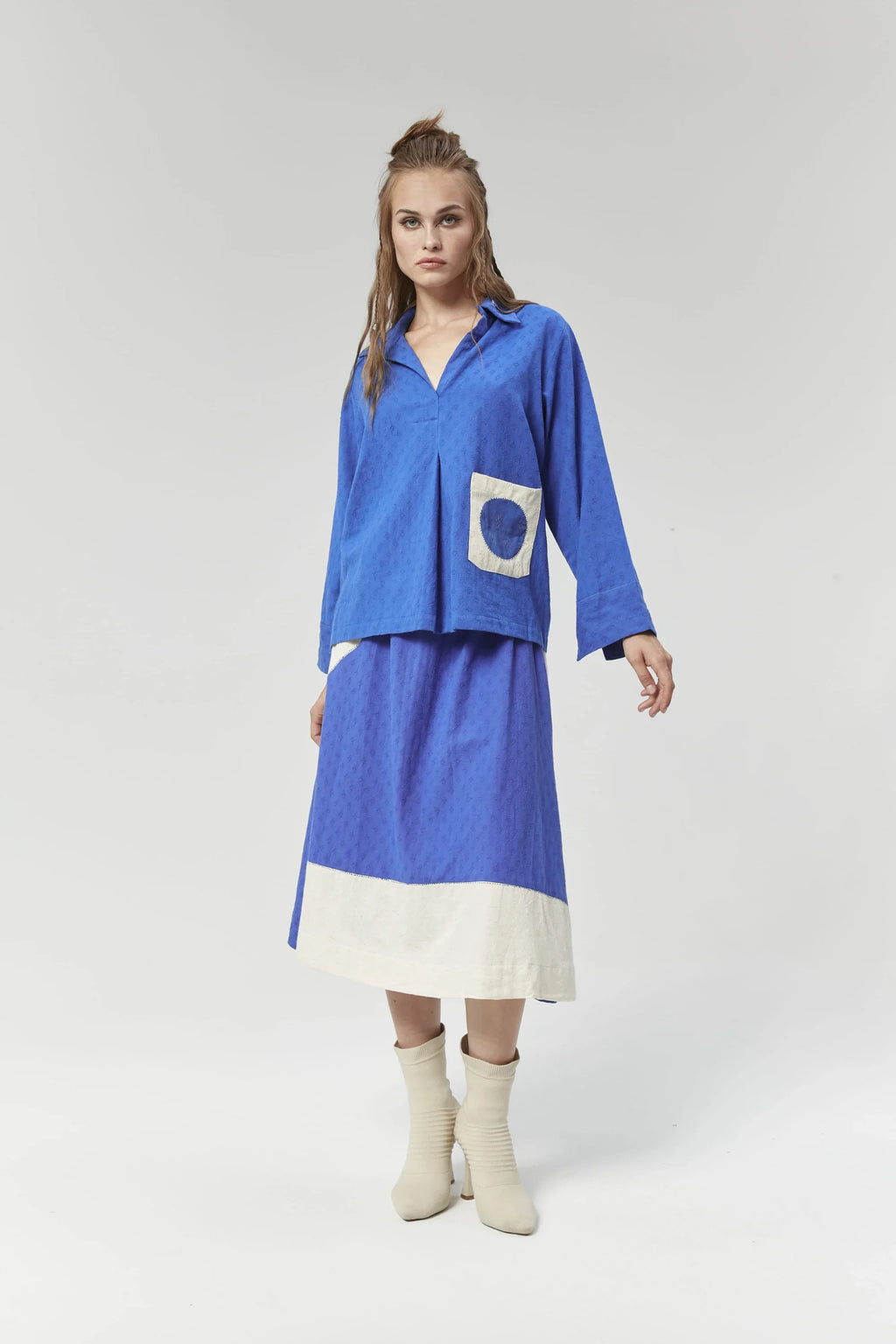 Blue Baku Skirt in handwoven Dobby Cotton by White Canvas - Image 1