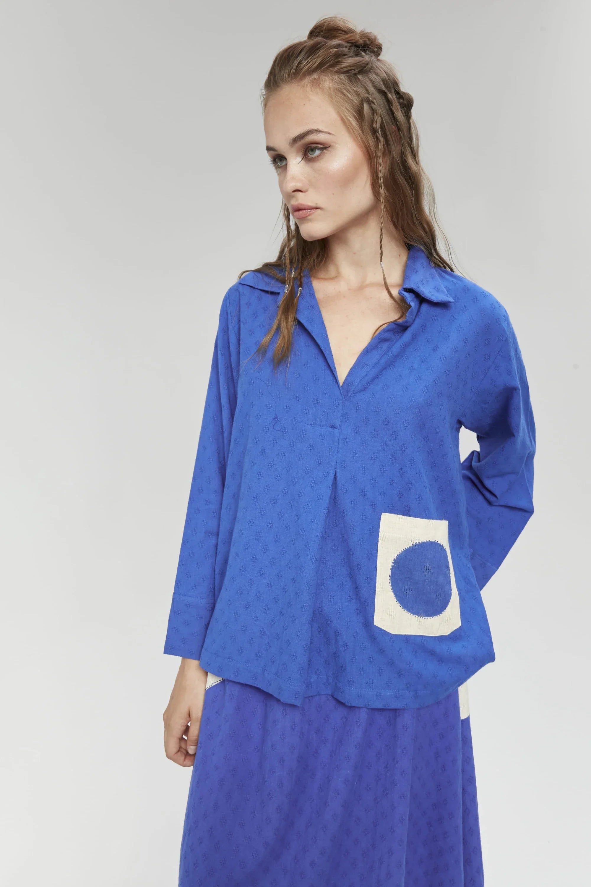 Blue Baku Shirt in handwoven Dobby Cotton by White Canvas - Image 2