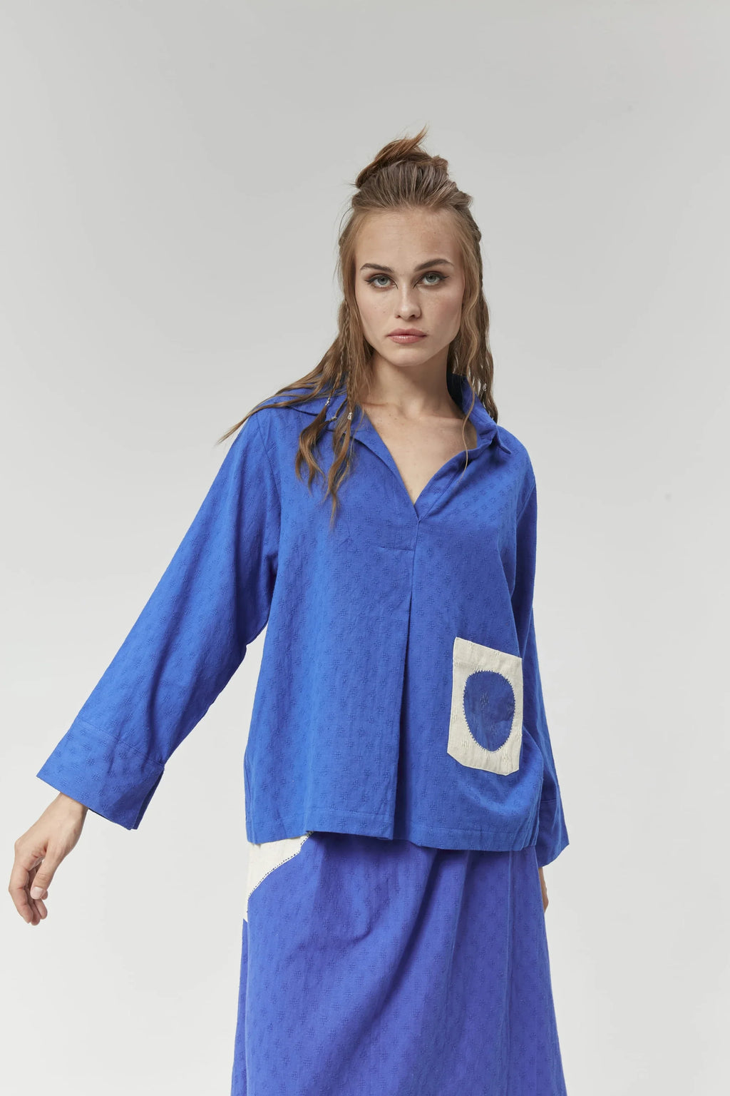 Blue Baku Shirt in handwoven Dobby Cotton by White Canvas - Image 5