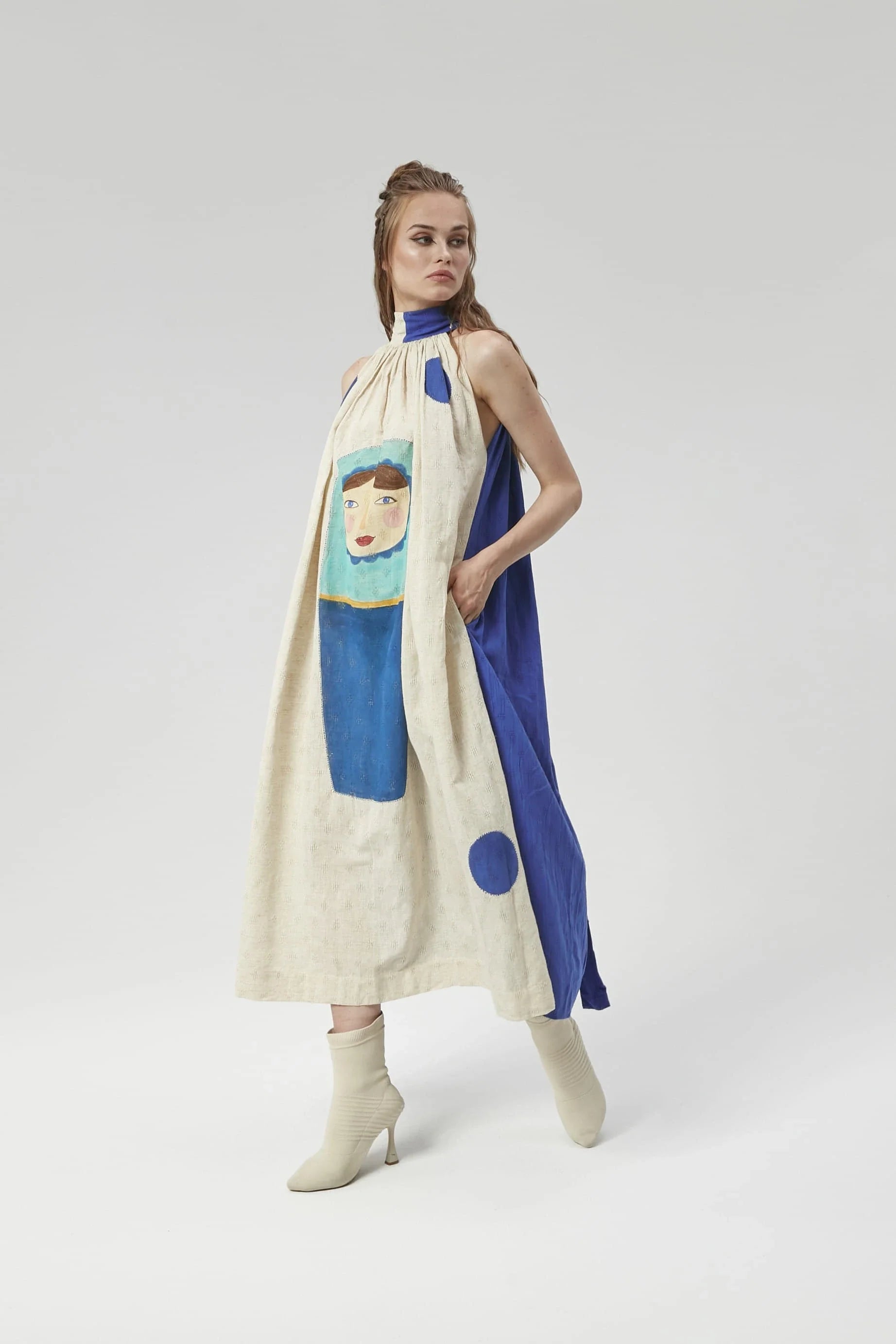 Blue Istanbul Dress in handwoven Dobby Cotton by White Canvas - Image 1